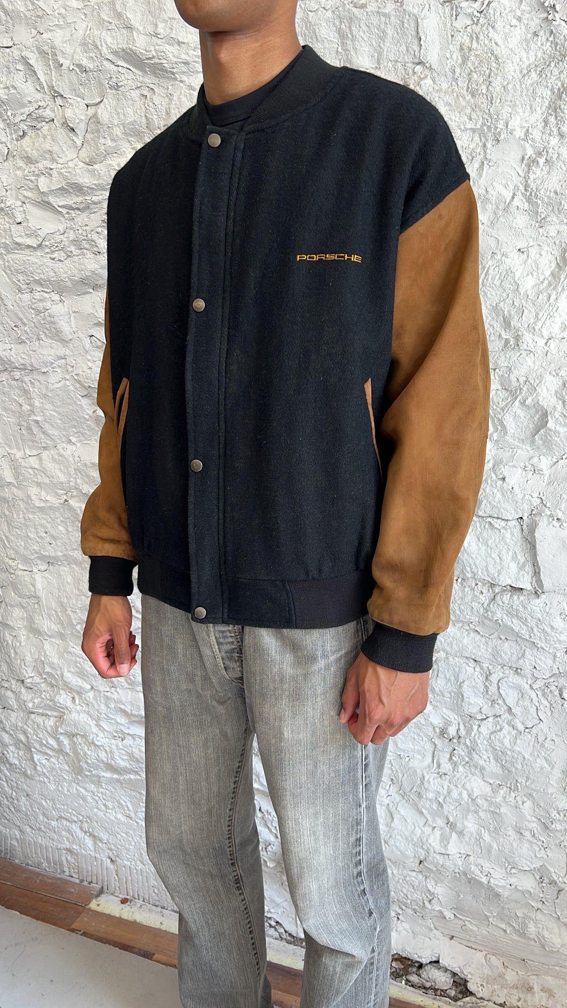 BLACK/BEIGE PORSCHE BOMBER JACKET - 1990S - L/M