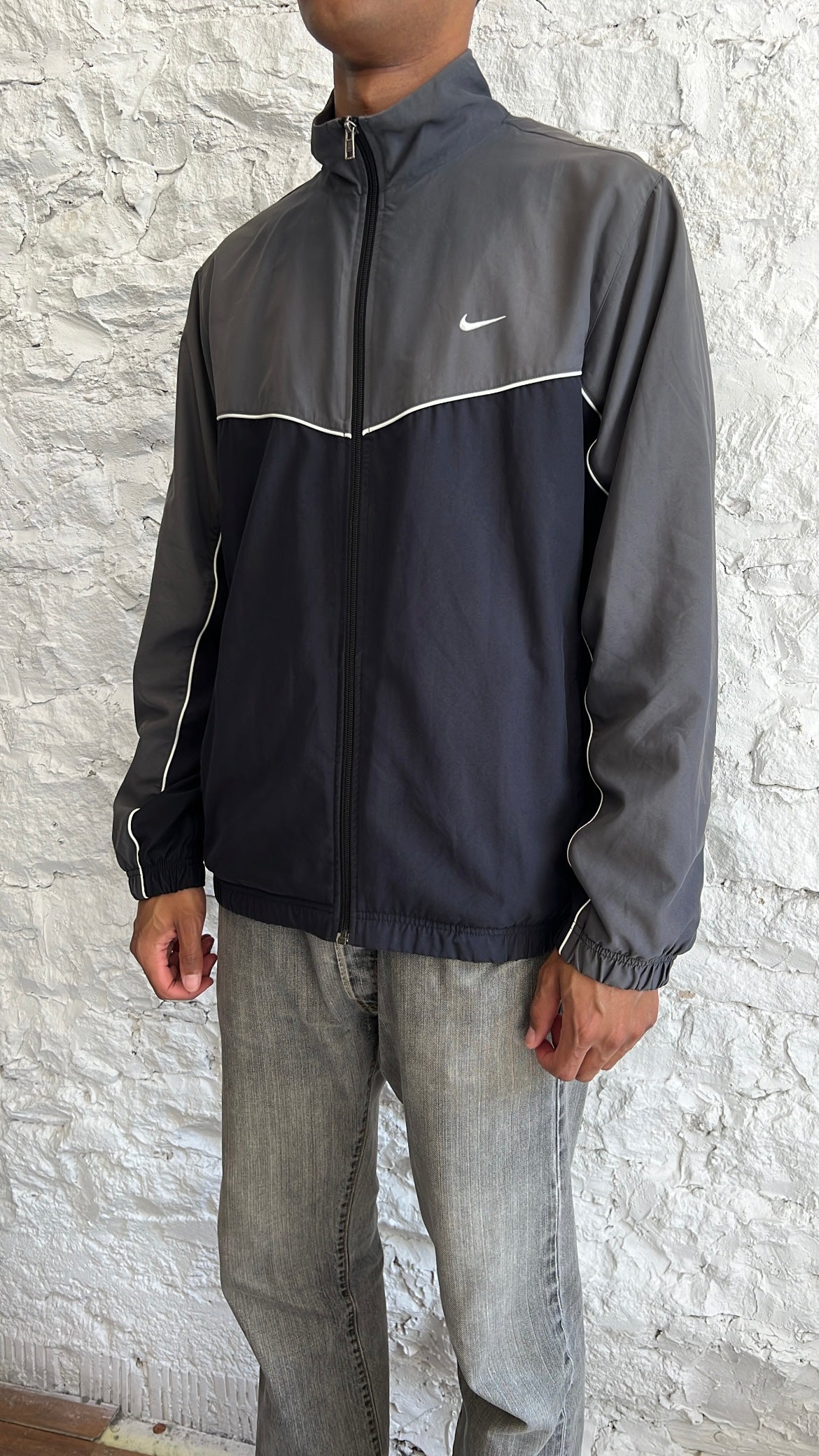 FADED BLACK/GREY NIKE TRACK JACKET - 2000S - L