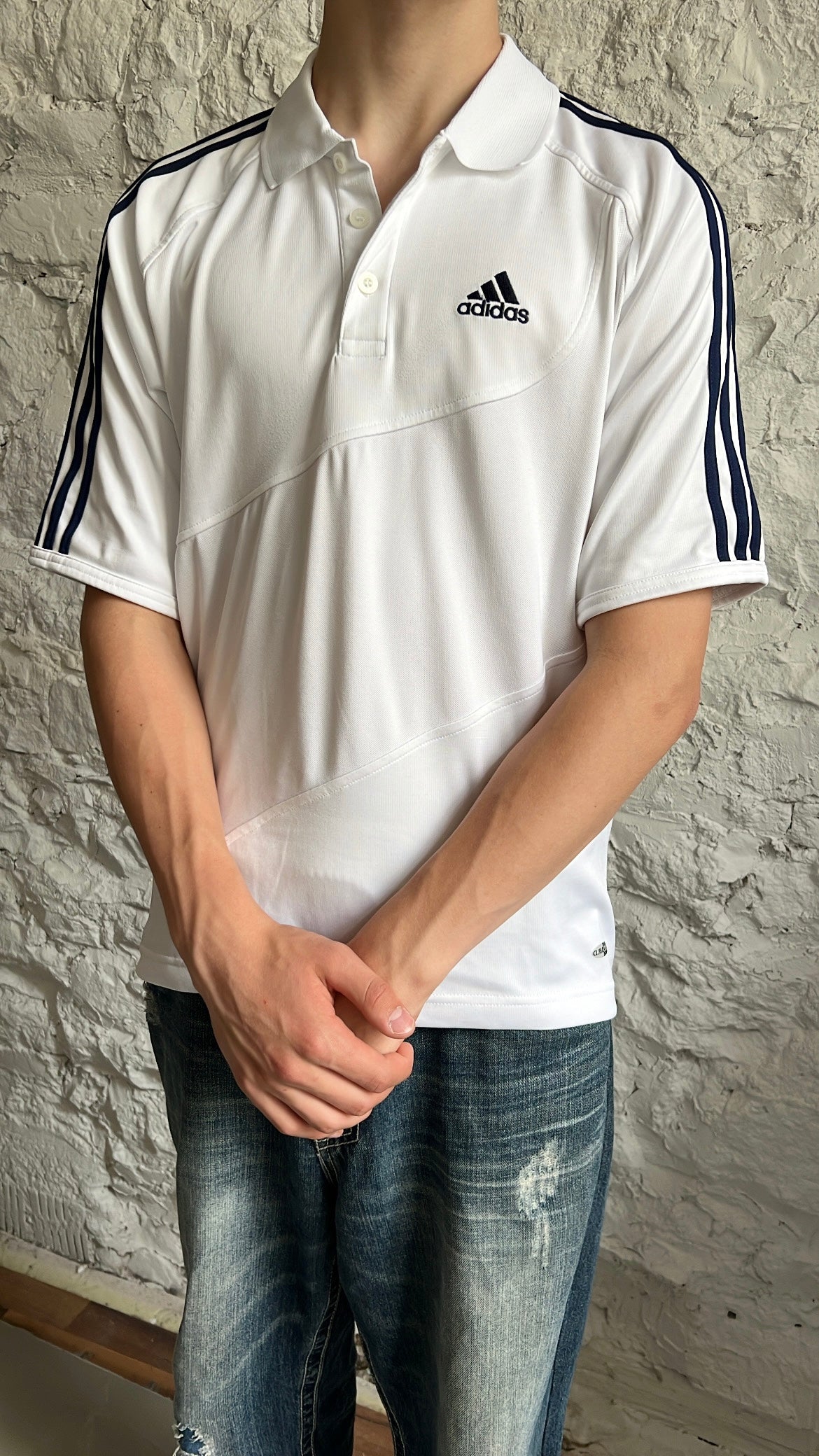 WHITE ADIDAS SPORTS POLO - 2000S - M