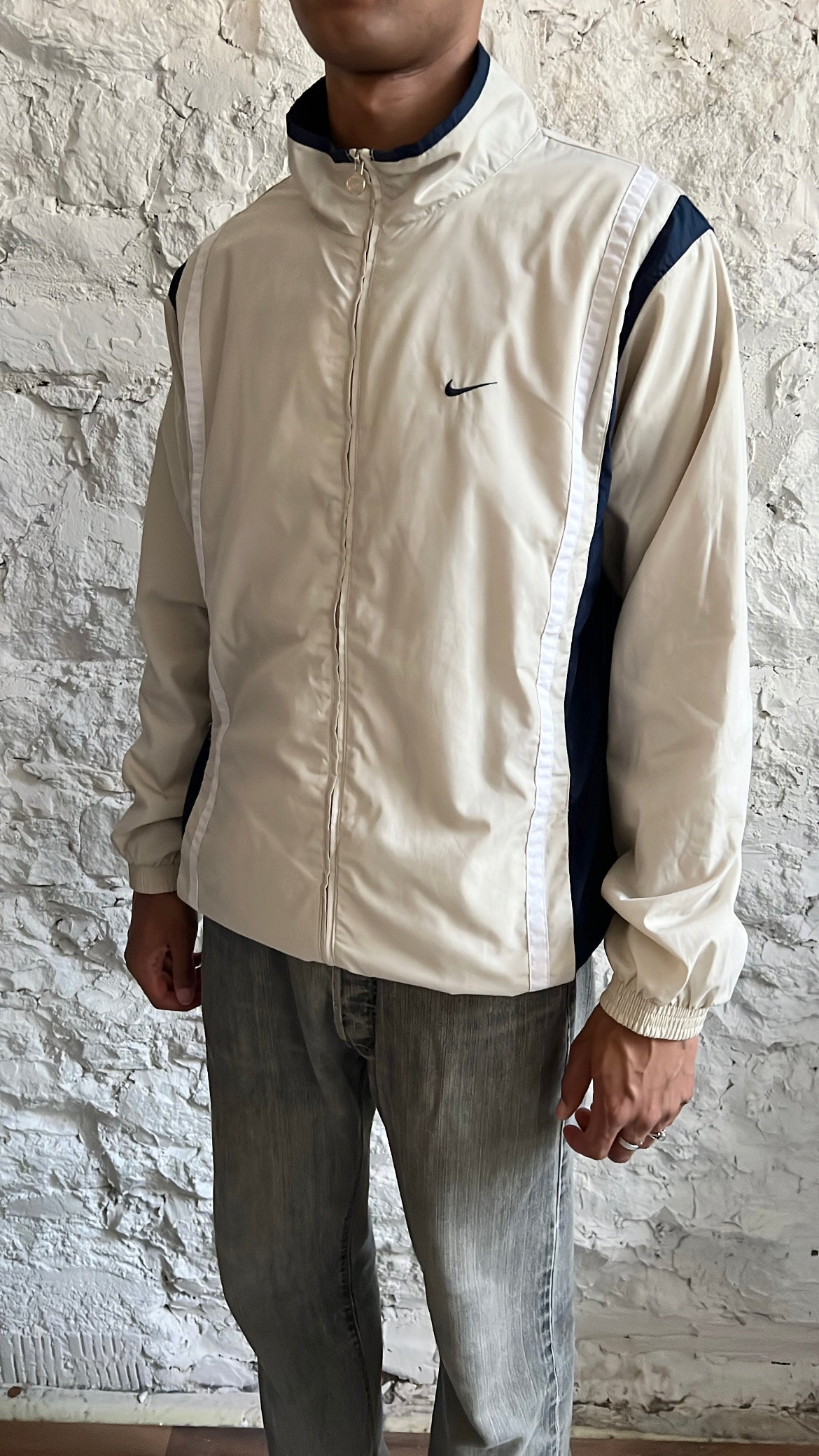 LIGHT BEIGE/NAVY NIKE TRACK JACKET - 2000S - XL