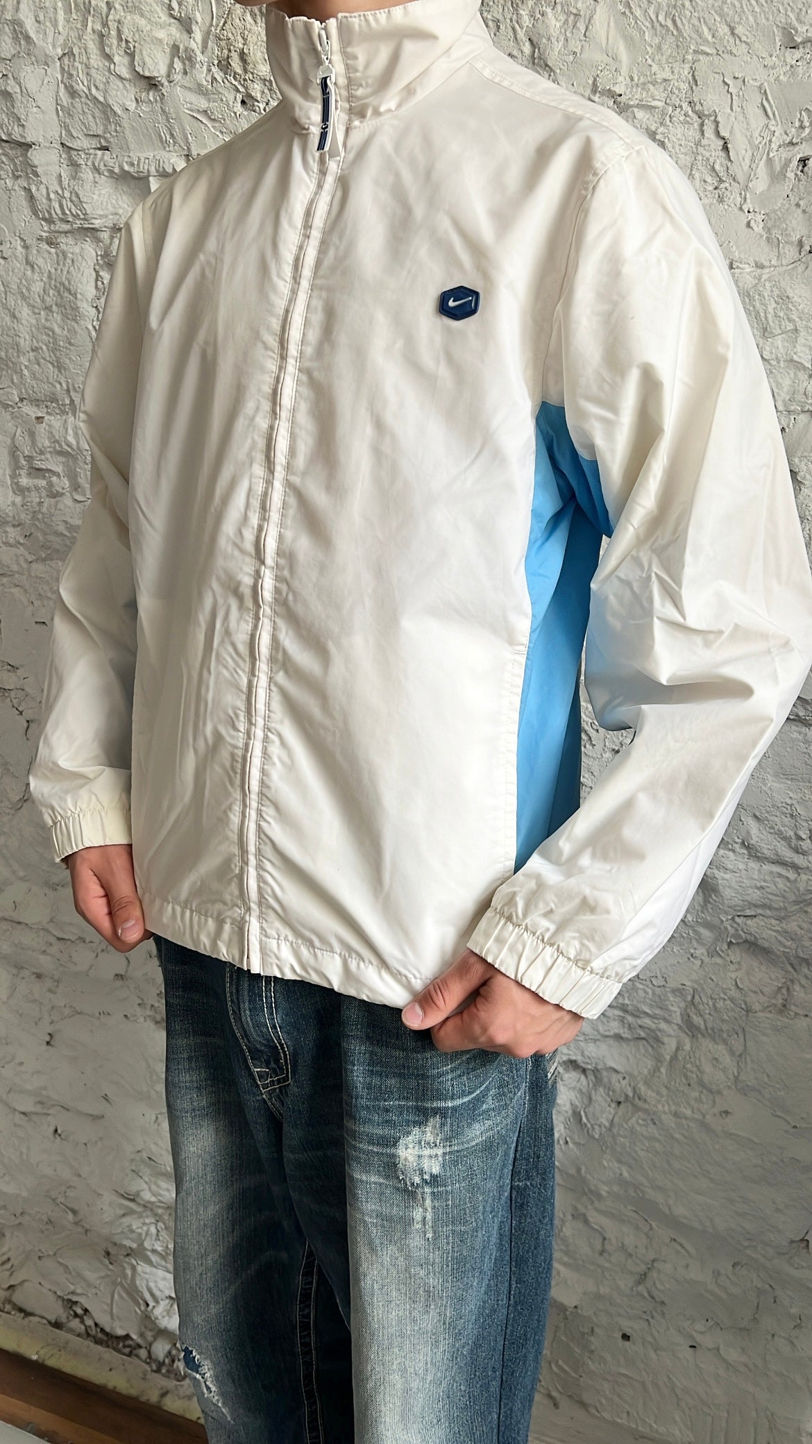 WHITE/BABY BLUE NIKE HEX TRACK JACKET - 2000S - M