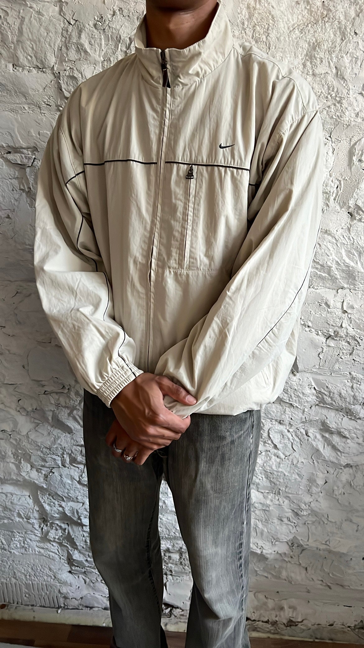 LIGHT BEIGE NIKE TRACK JACKET - 2000S - XL