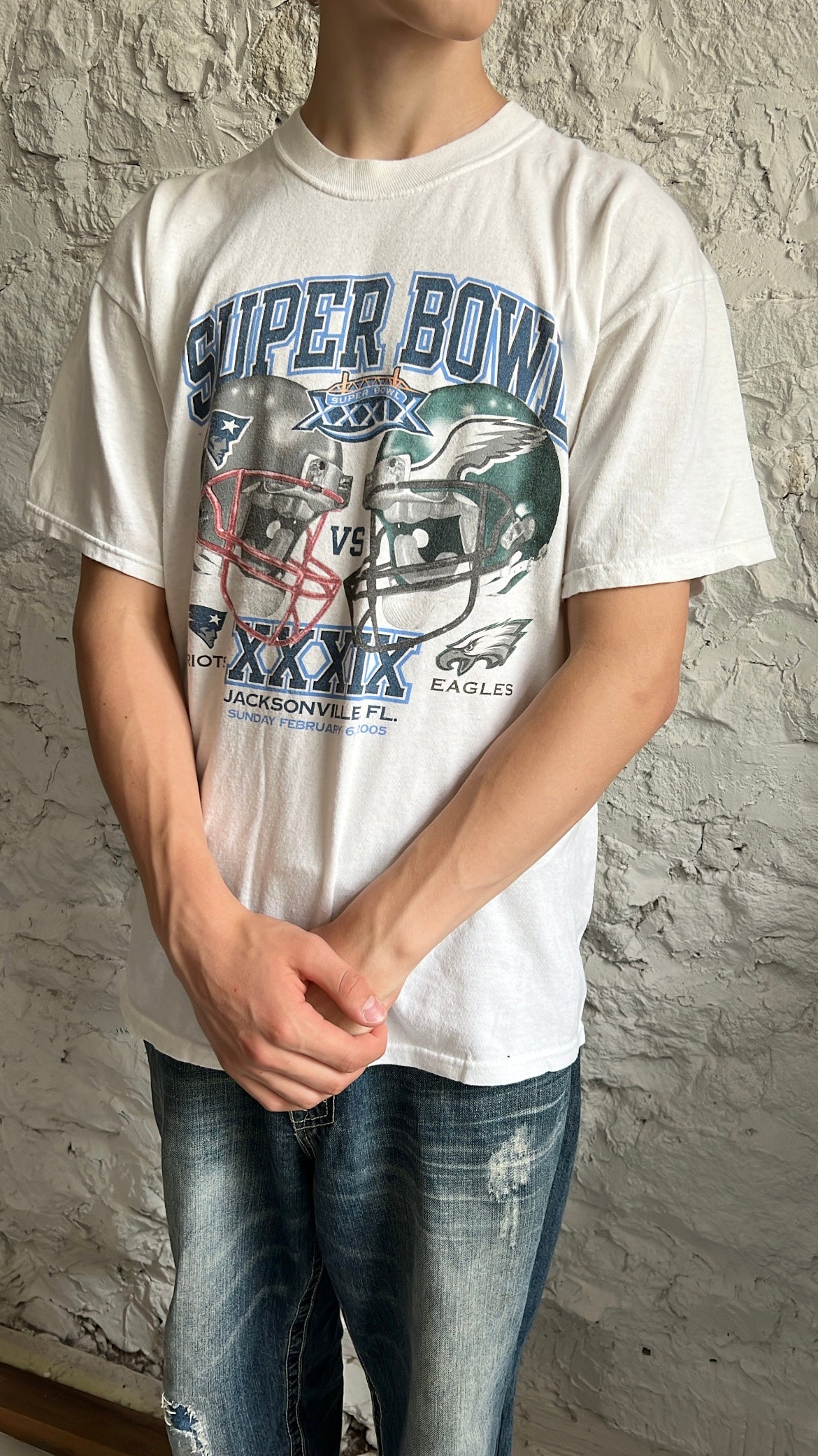 WHITE SUPER BOWL 2005 TEE - 2000S - L