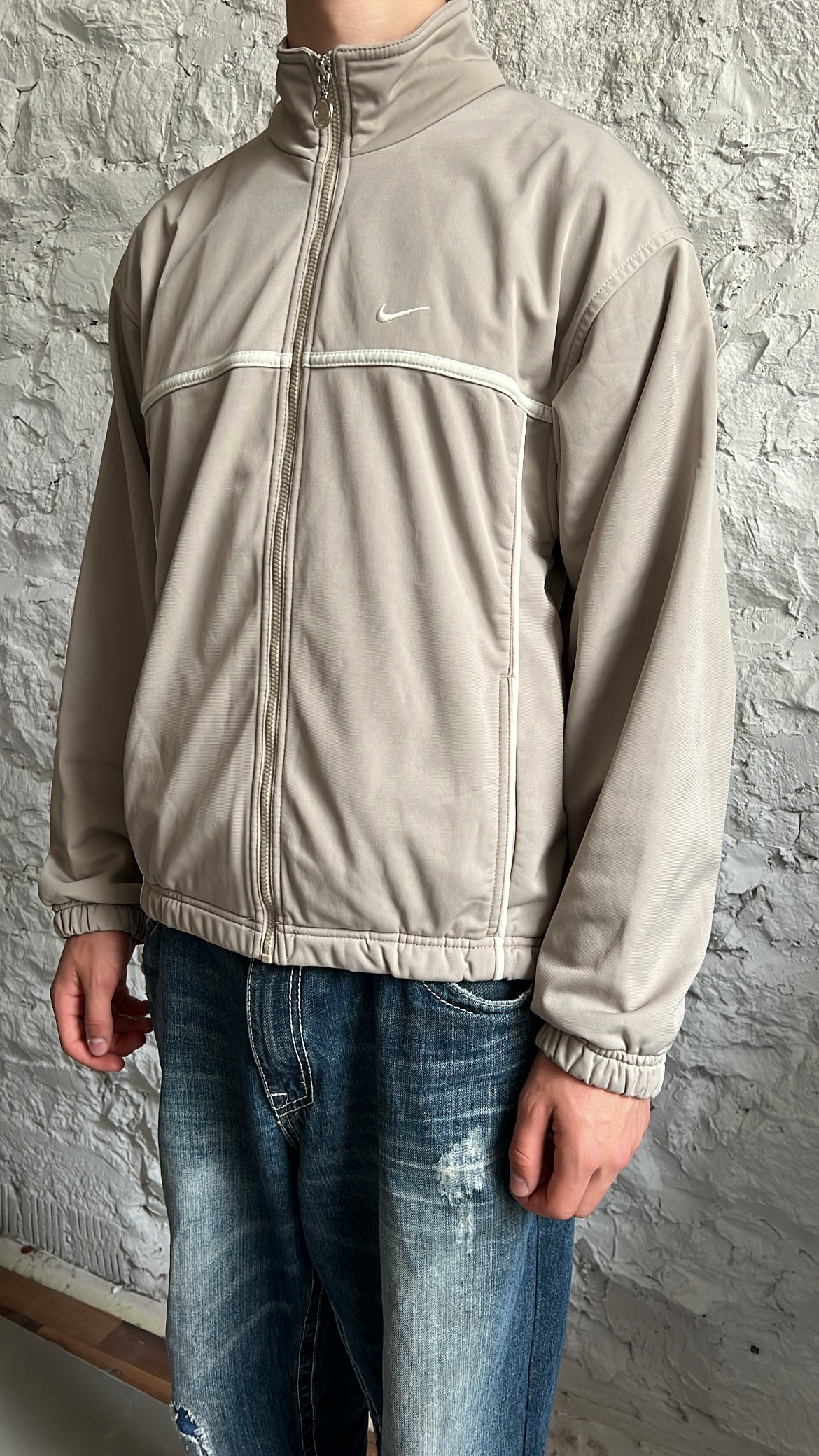 BEIGE/WHITE NIKE TRACK JACKET - 2000S - S