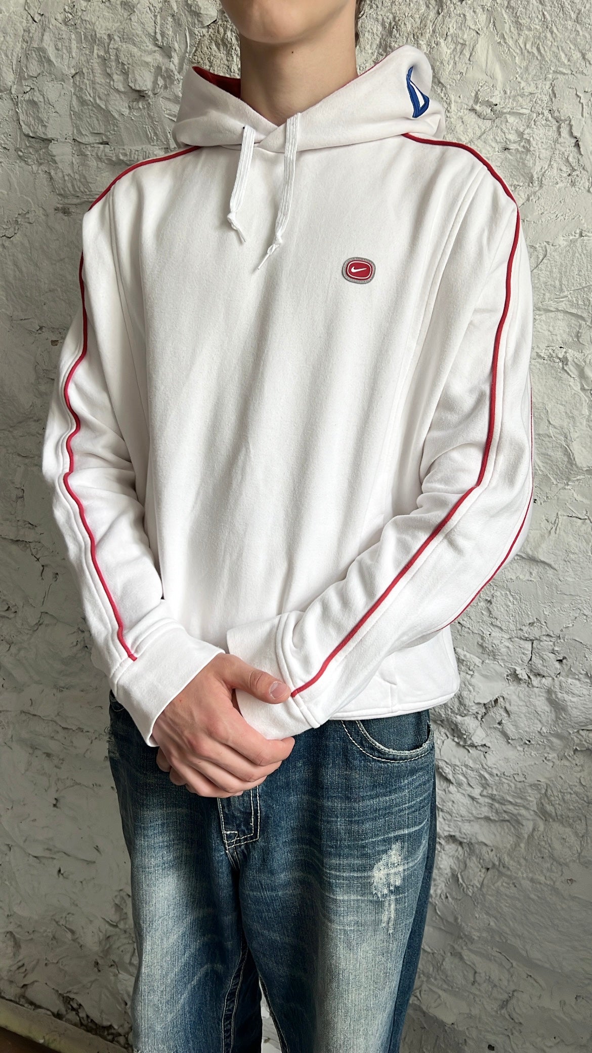 WHITE/RED NIKE CORTEZ HOODIE - 2000S - M