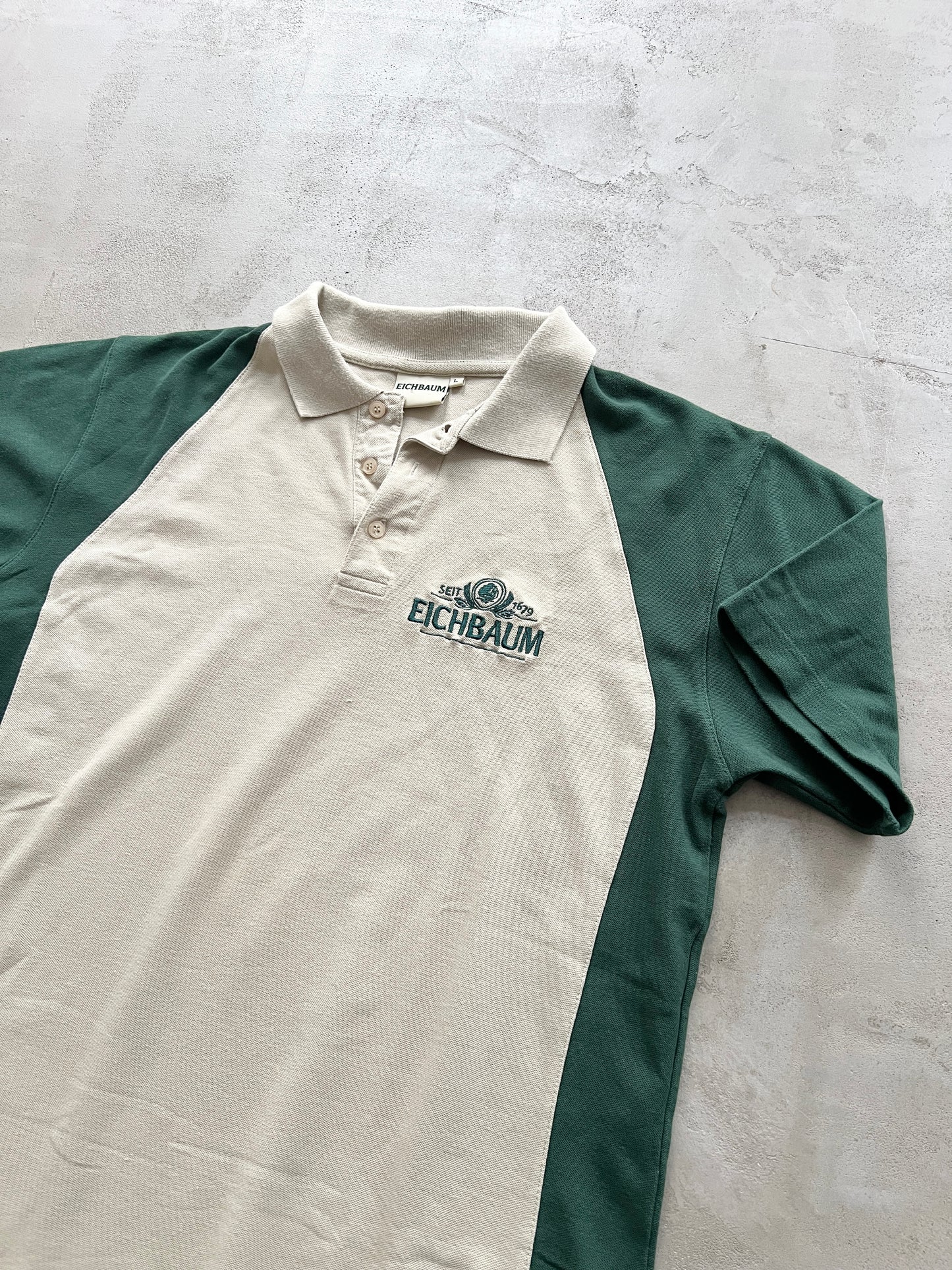 BEIGE/GREEN EICHBAUM POLO - 1990S - L