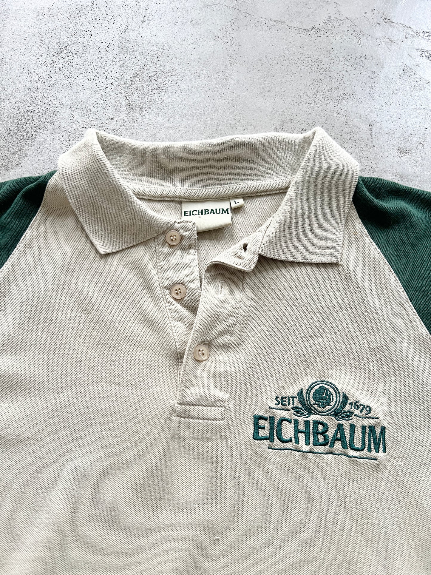 BEIGE/GREEN EICHBAUM POLO - 1990S - L