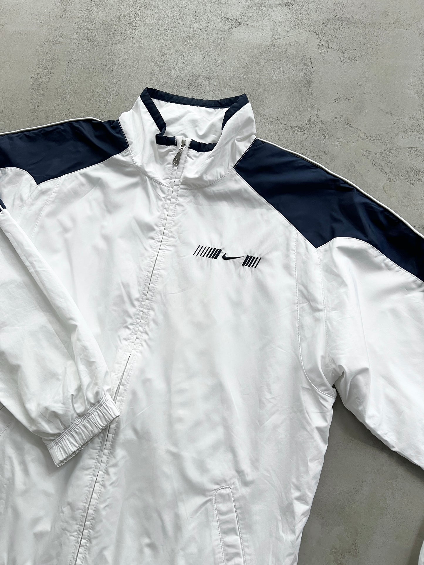 WHITE/NAVY NIKE TRACK JACKET - 2000S - L/M