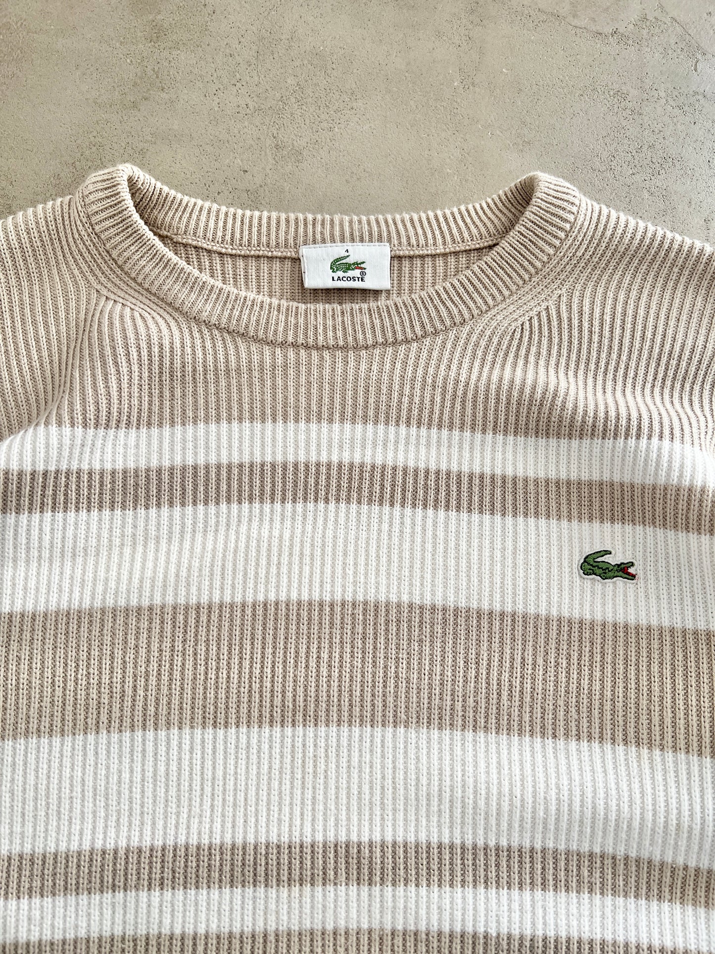 BEIGE/WHITE LACOSTE KNIT SWEATER - 2000S - M