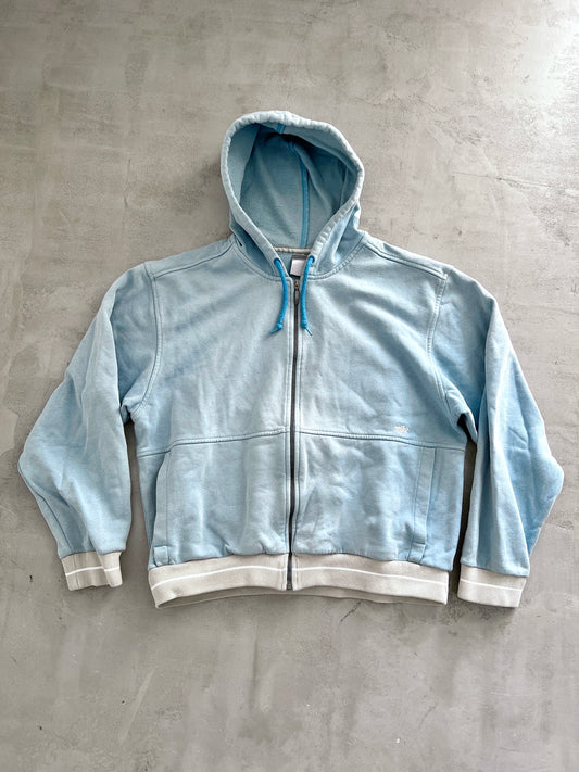 BABY BLUE NIKE ZIP UP HOODIE - 2000S - XS