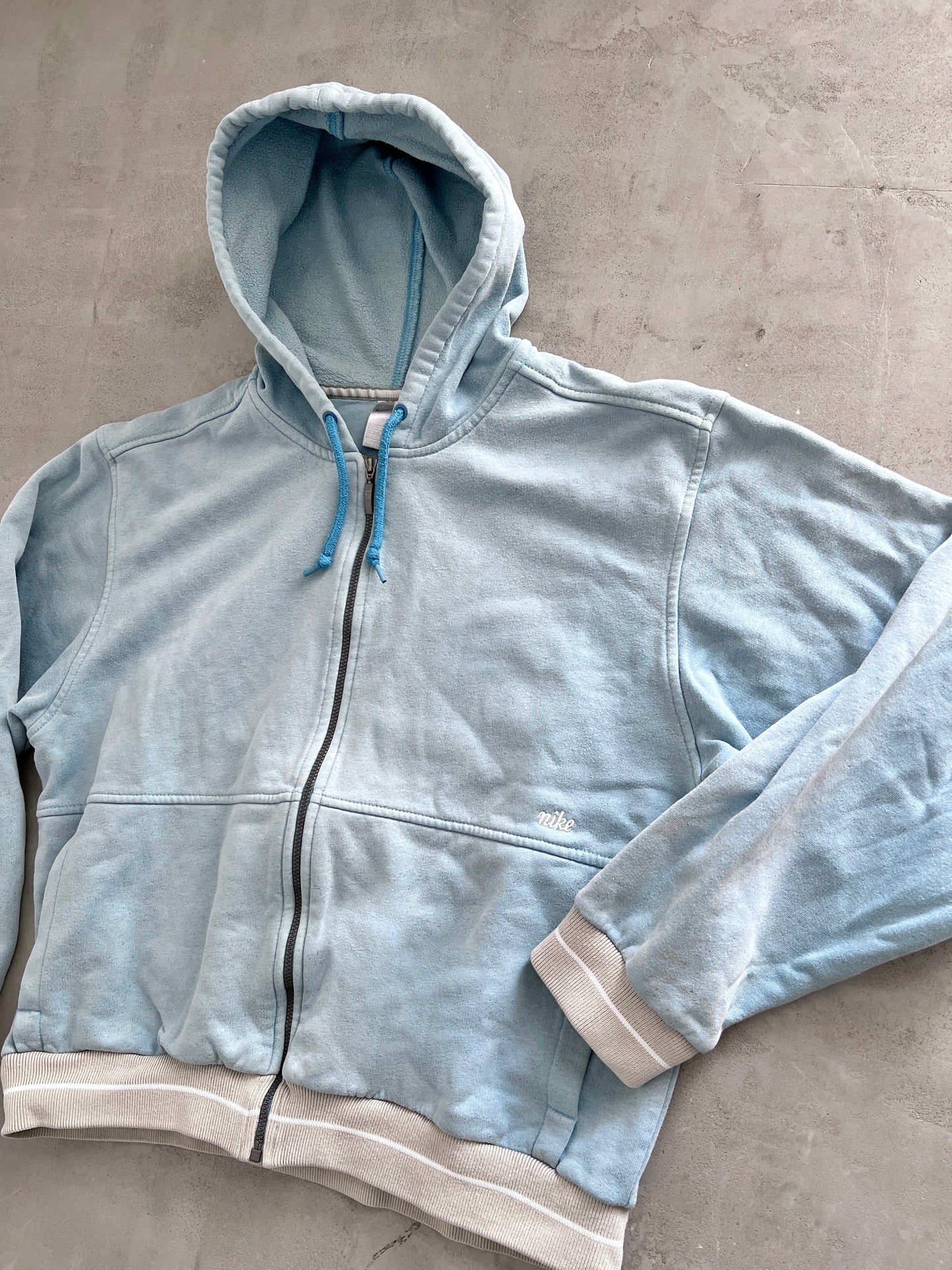 BABY BLUE NIKE ZIP UP HOODIE - 2000S - XS