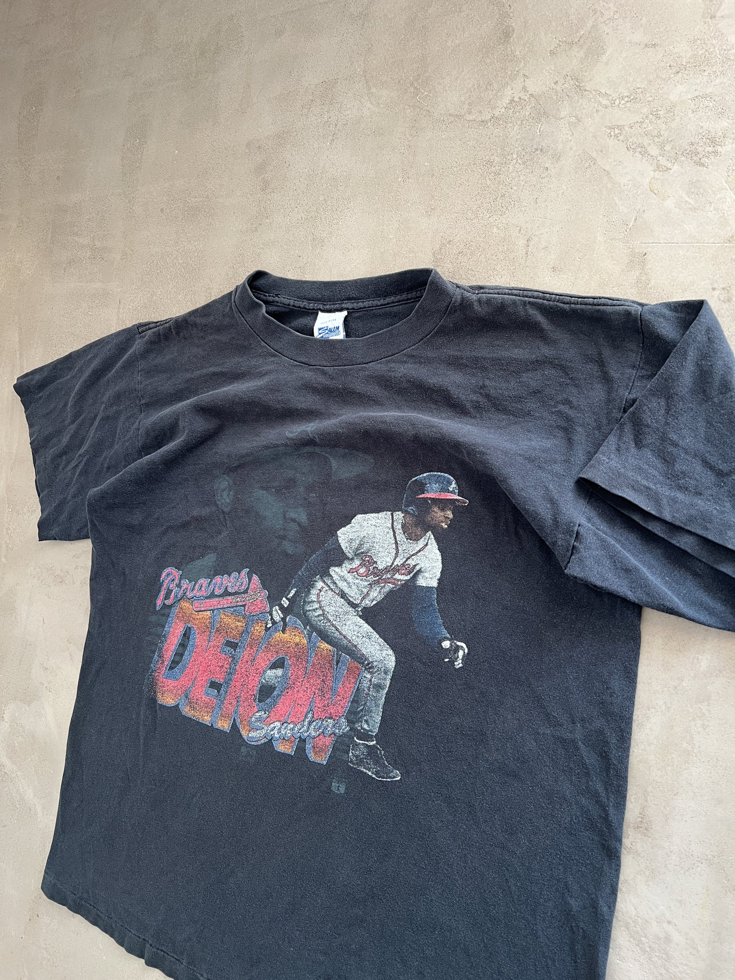 FADED BLACK DEION SANDERS BASEBALL TEE - 1990S - L/M