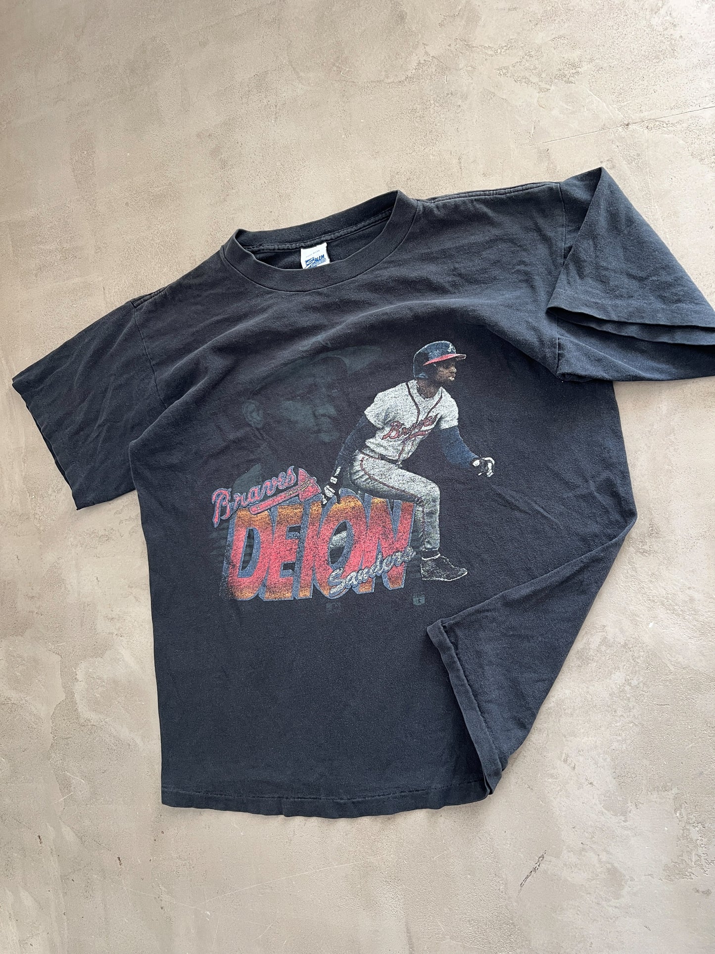 FADED BLACK DEION SANDERS BASEBALL TEE - 1990S - L/M