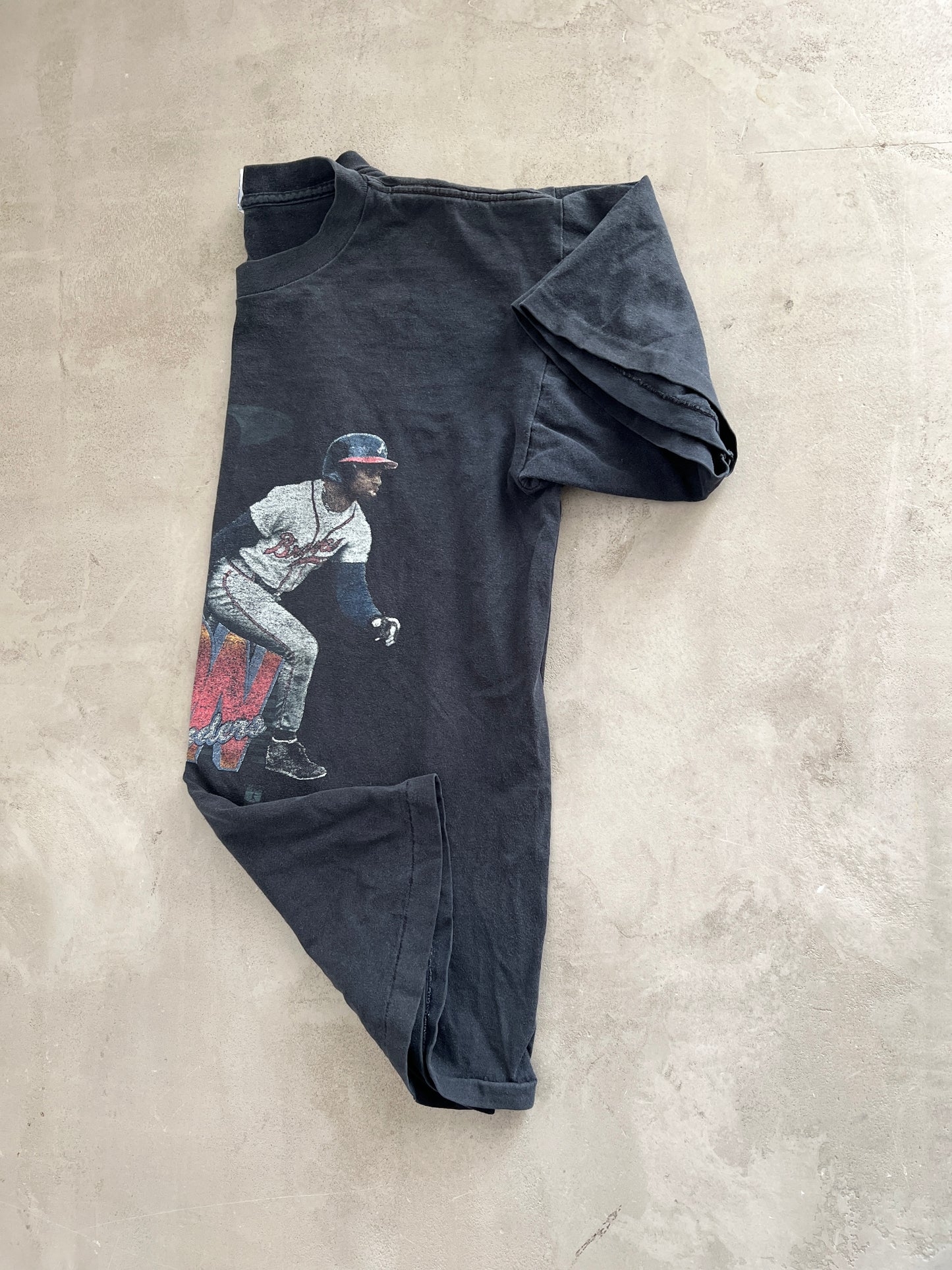 FADED BLACK DEION SANDERS BASEBALL TEE - 1990S - L/M