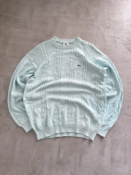 LIGHT BLUE LACOSTE KNIT SWEATER - 2000S - XL/L