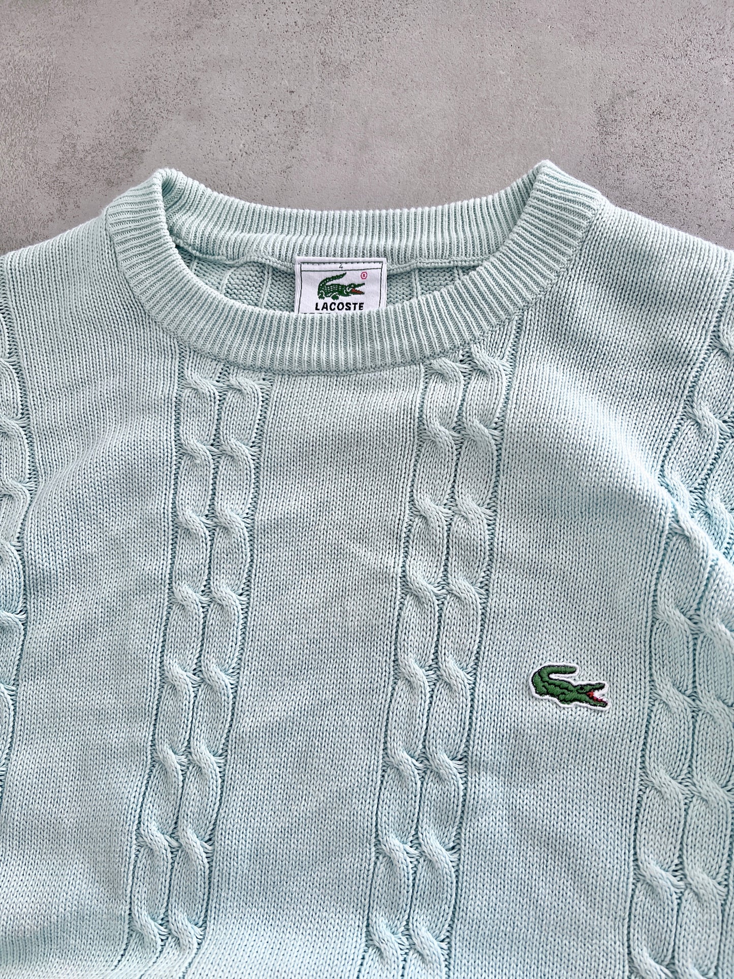 LIGHT BLUE LACOSTE KNIT SWEATER - 2000S - XL/L