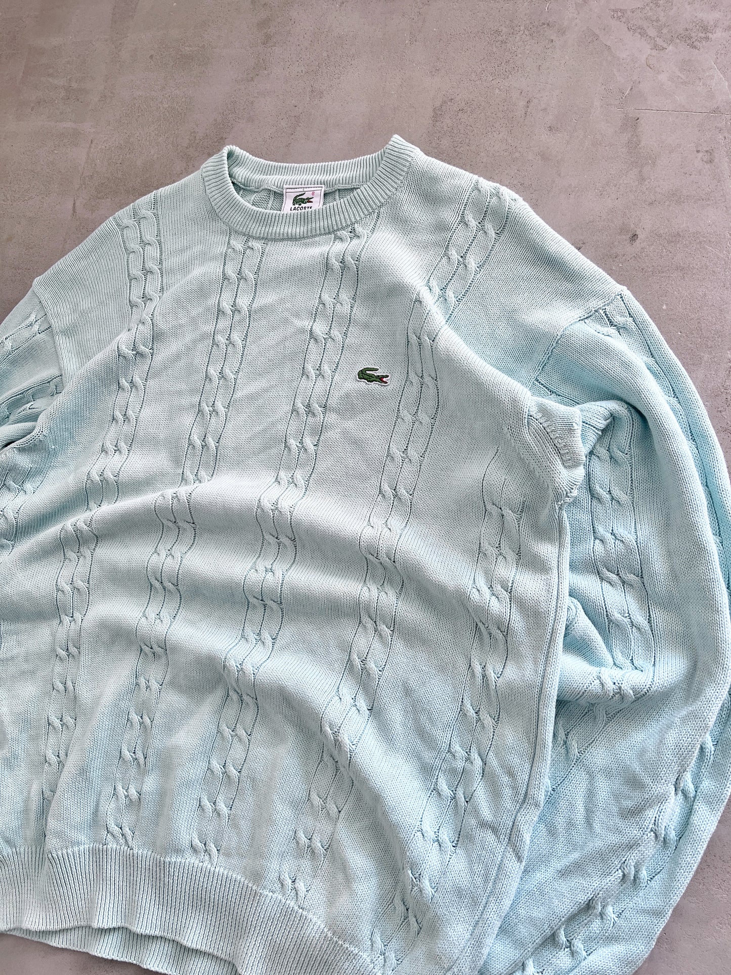 LIGHT BLUE LACOSTE KNIT SWEATER - 2000S - XL/L