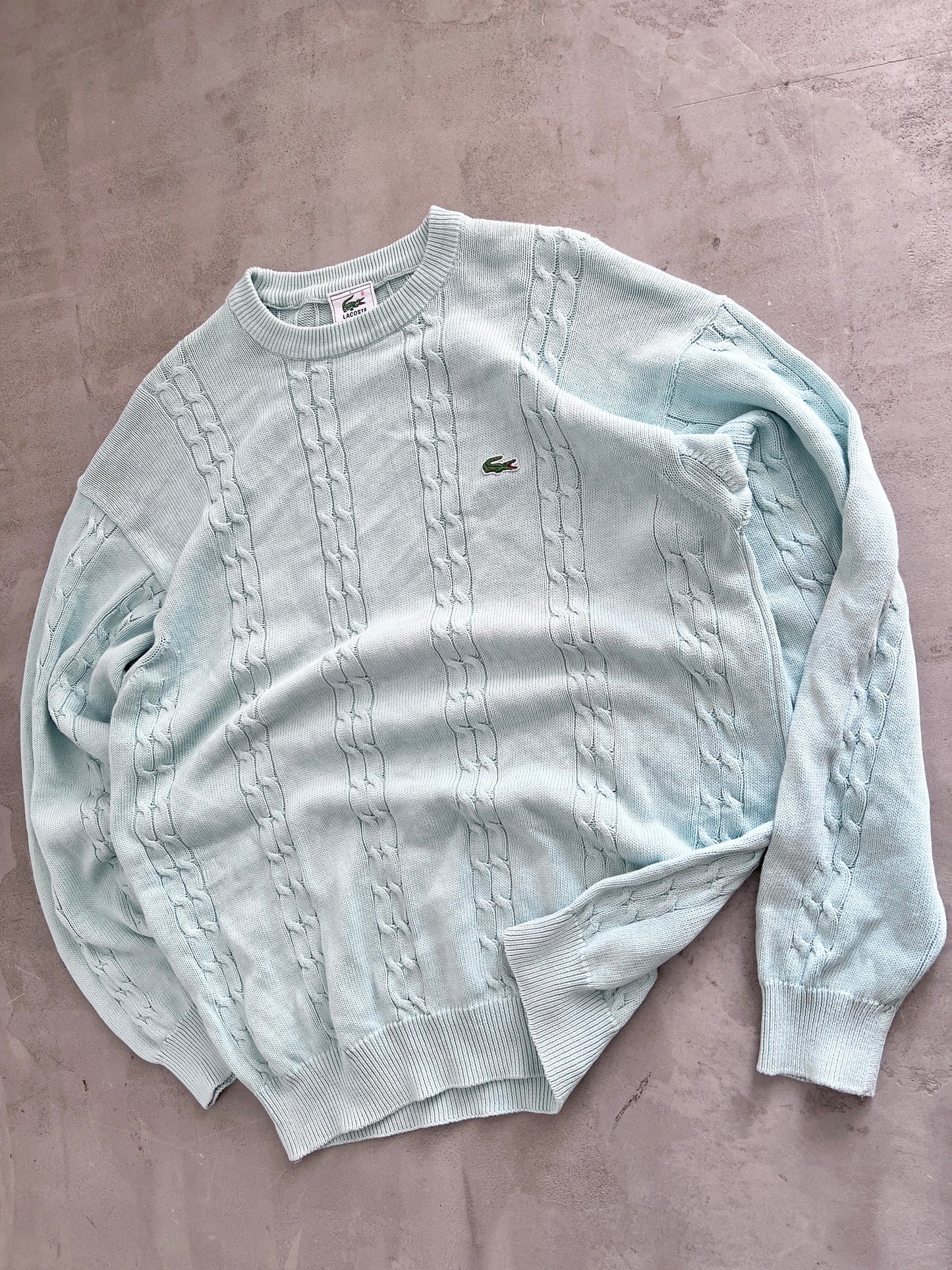 LIGHT BLUE LACOSTE KNIT SWEATER - 2000S - XL/L