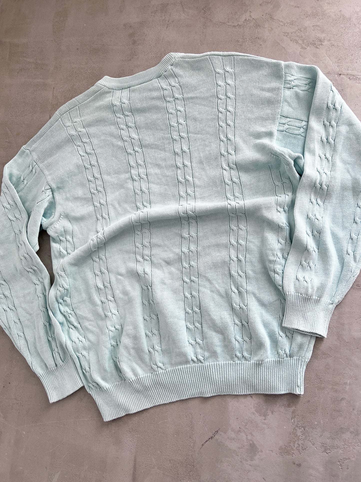 LIGHT BLUE LACOSTE KNIT SWEATER - 2000S - XL/L