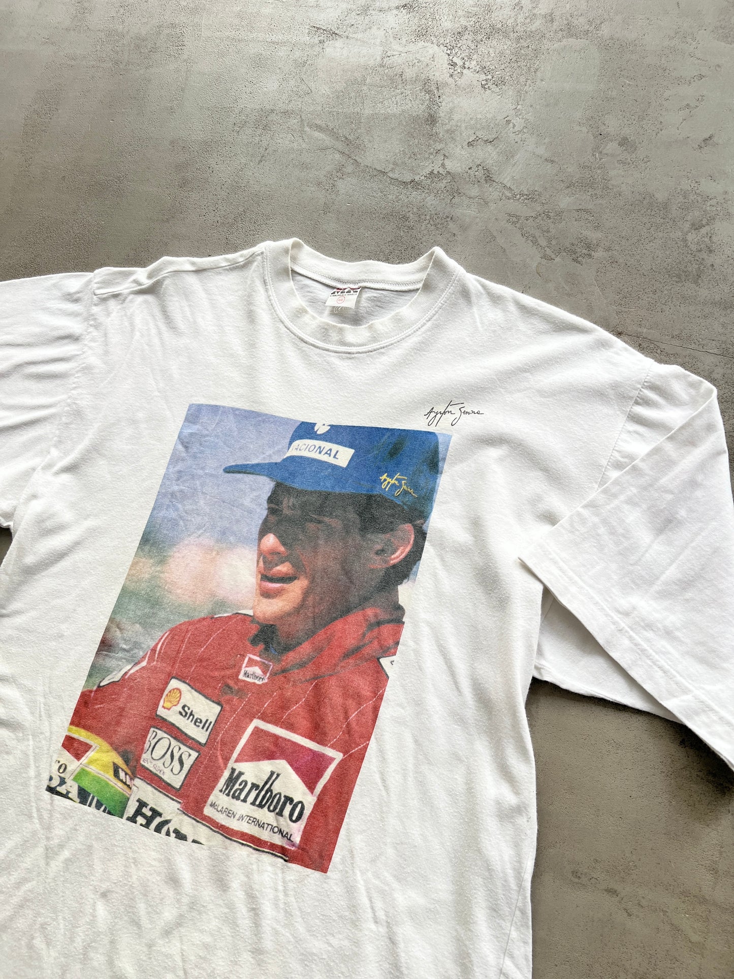 WHITE AYRTON SENNA X MARLBORO RACING TEE - 1990S - XL/L