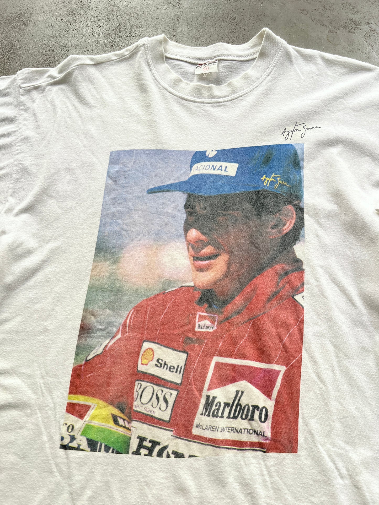 WHITE AYRTON SENNA X MARLBORO RACING TEE - 1990S - XL/L