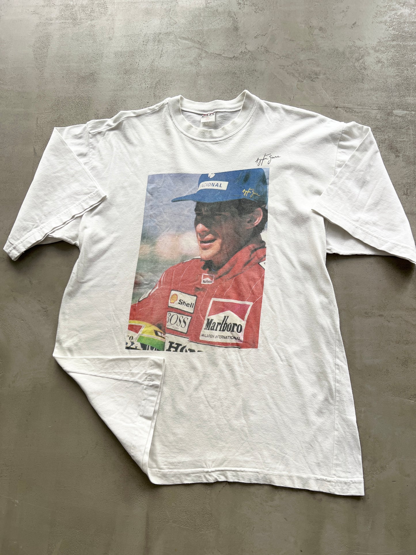 WHITE AYRTON SENNA X MARLBORO RACING TEE - 1990S - XL/L