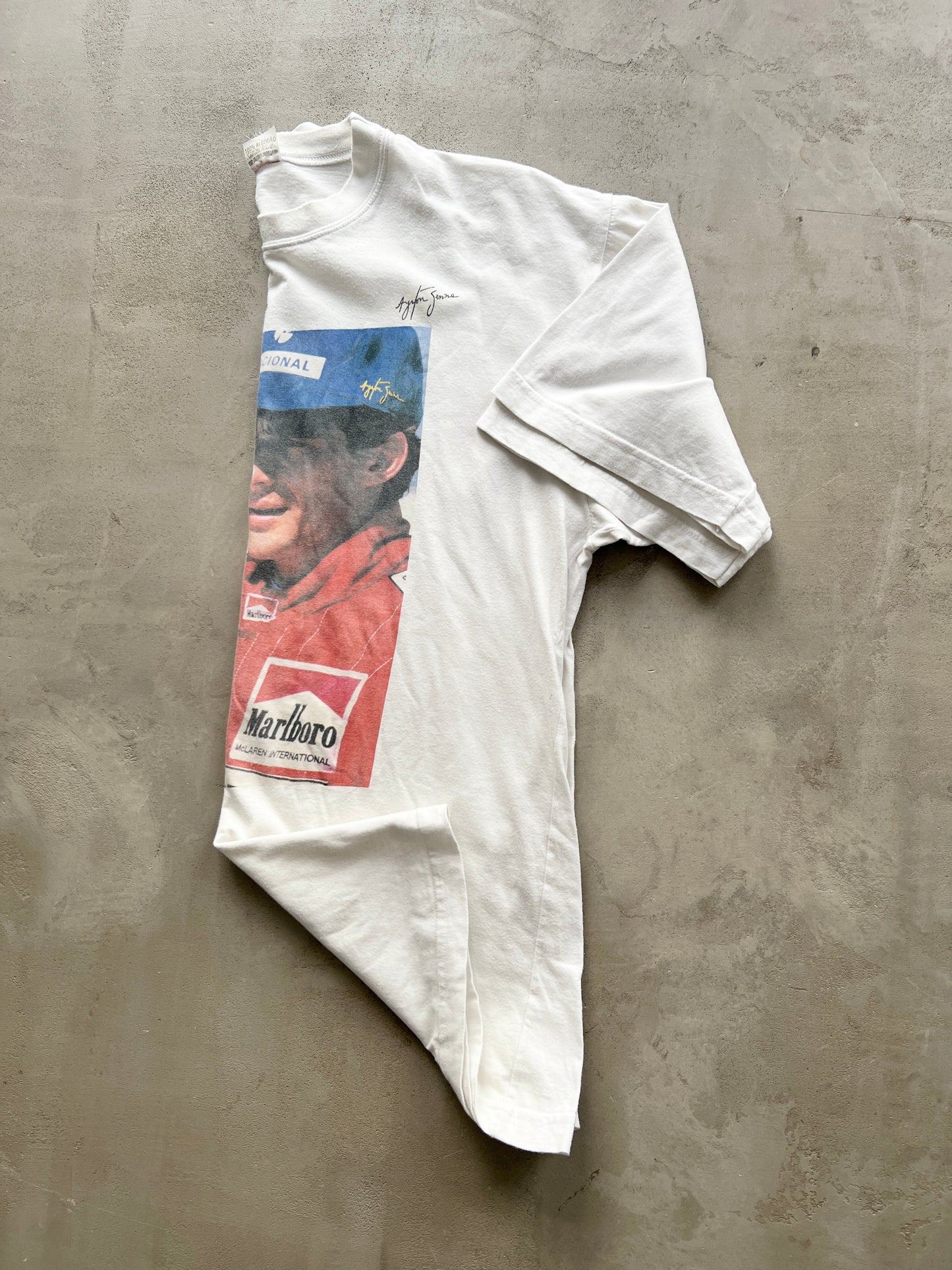 WHITE AYRTON SENNA X MARLBORO RACING TEE - 1990S - XL/L