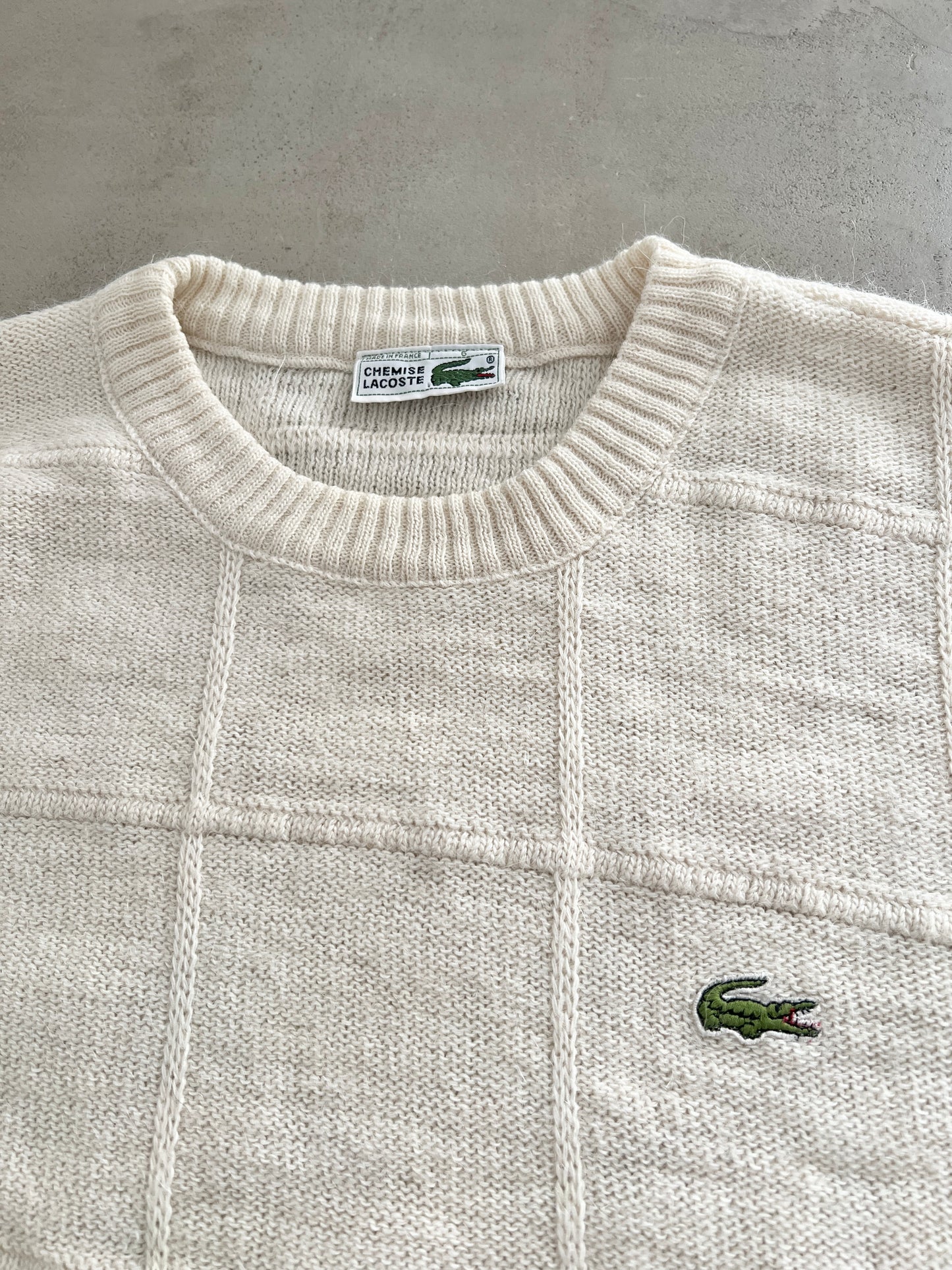 CRÈME LACOSTE KNIT SWEATER - 1990S - L