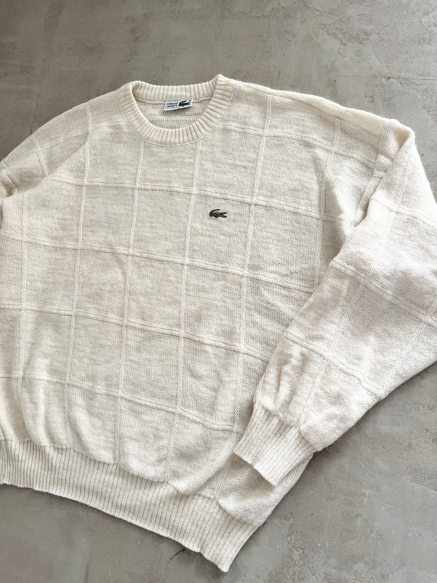 CRÈME LACOSTE KNIT SWEATER - 1990S - L