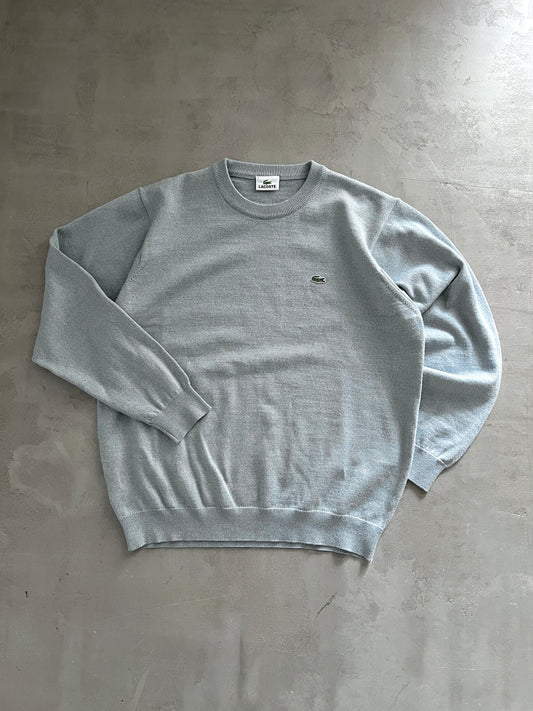 GREY/BABY BLUE LACOSTE KNIT SWEATER - 2000S - M