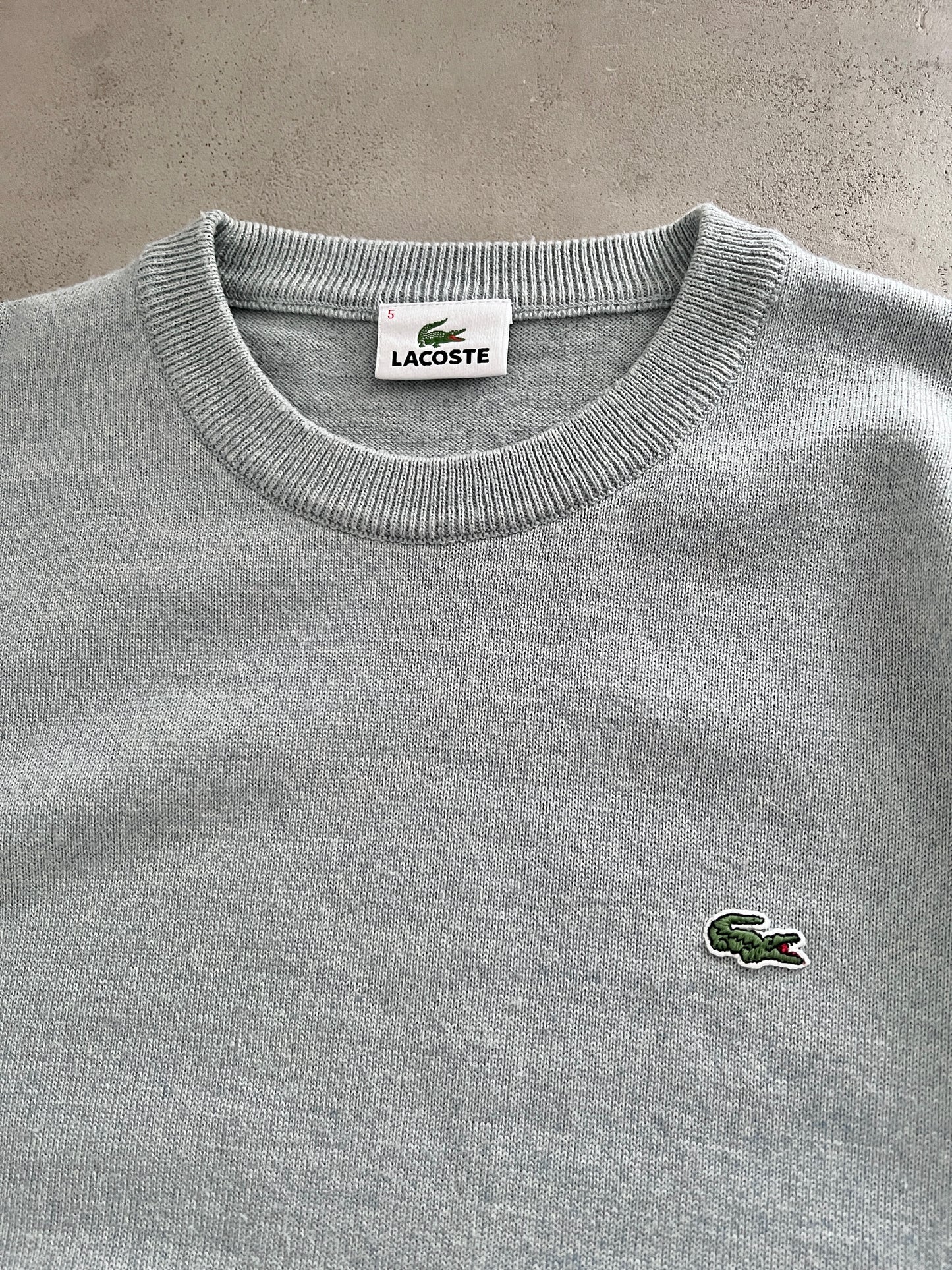 GREY/BABY BLUE LACOSTE KNIT SWEATER - 2000S - M