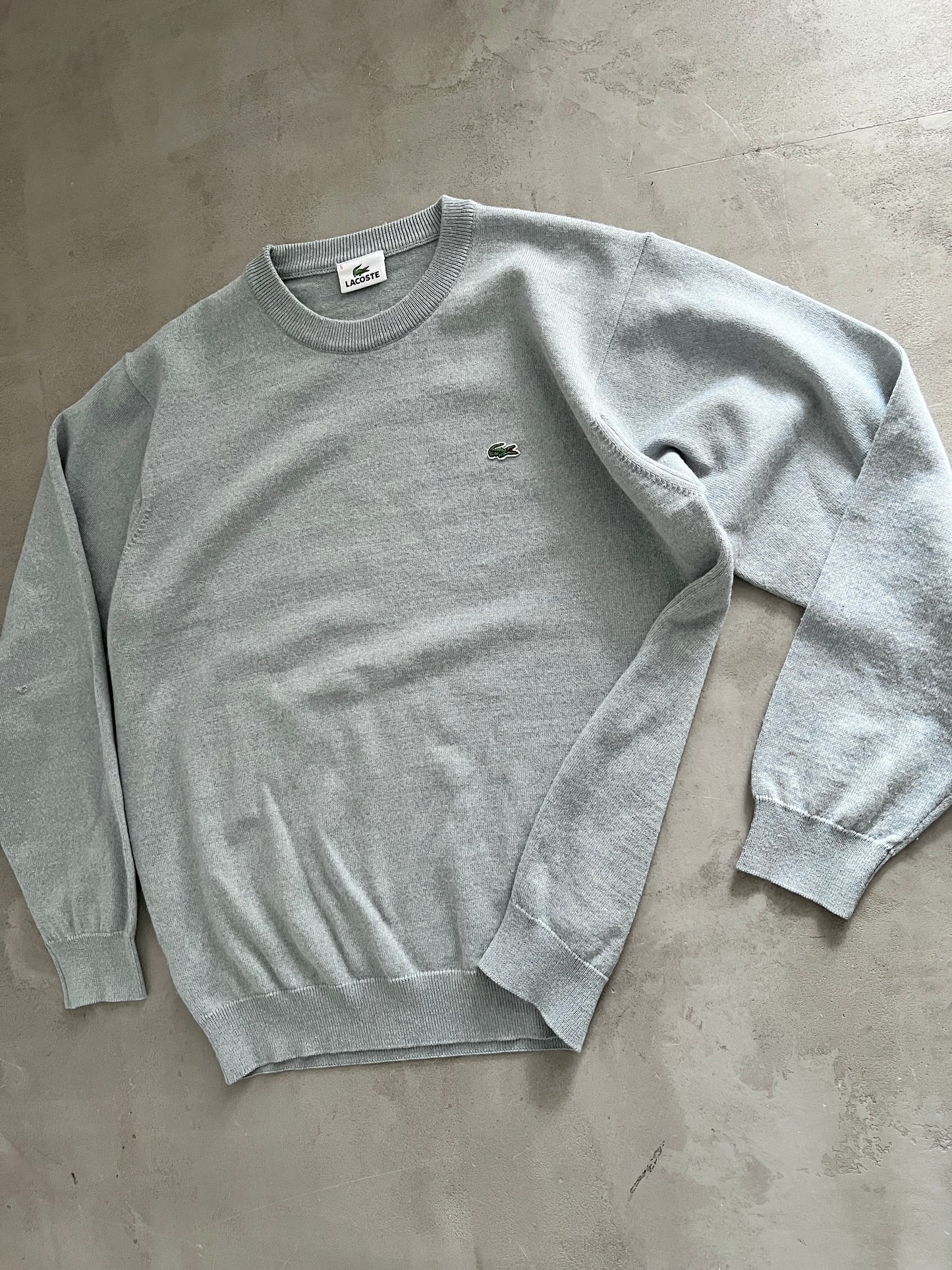 GREY/BABY BLUE LACOSTE KNIT SWEATER - 2000S - M