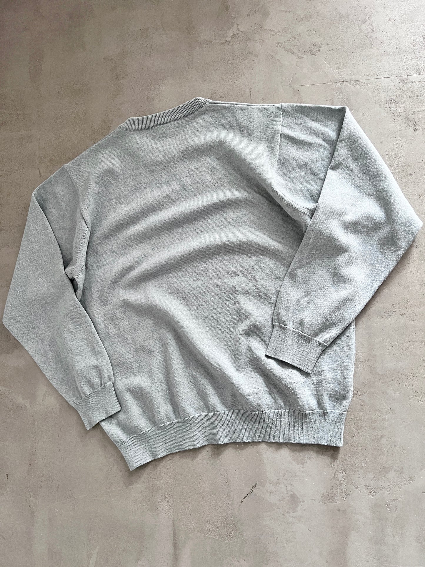 GREY/BABY BLUE LACOSTE KNIT SWEATER - 2000S - M