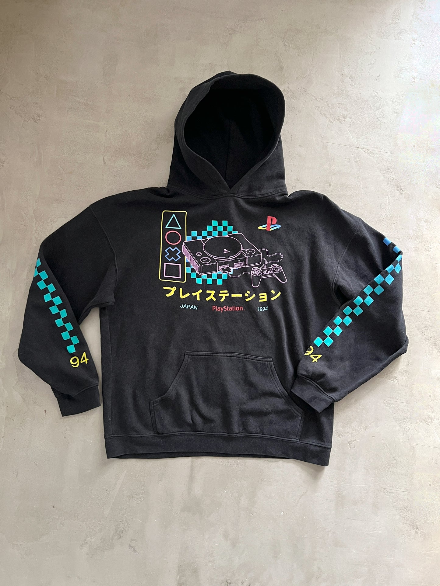 BLACK PLAYSTATION HOODIE - 1990S - M/L