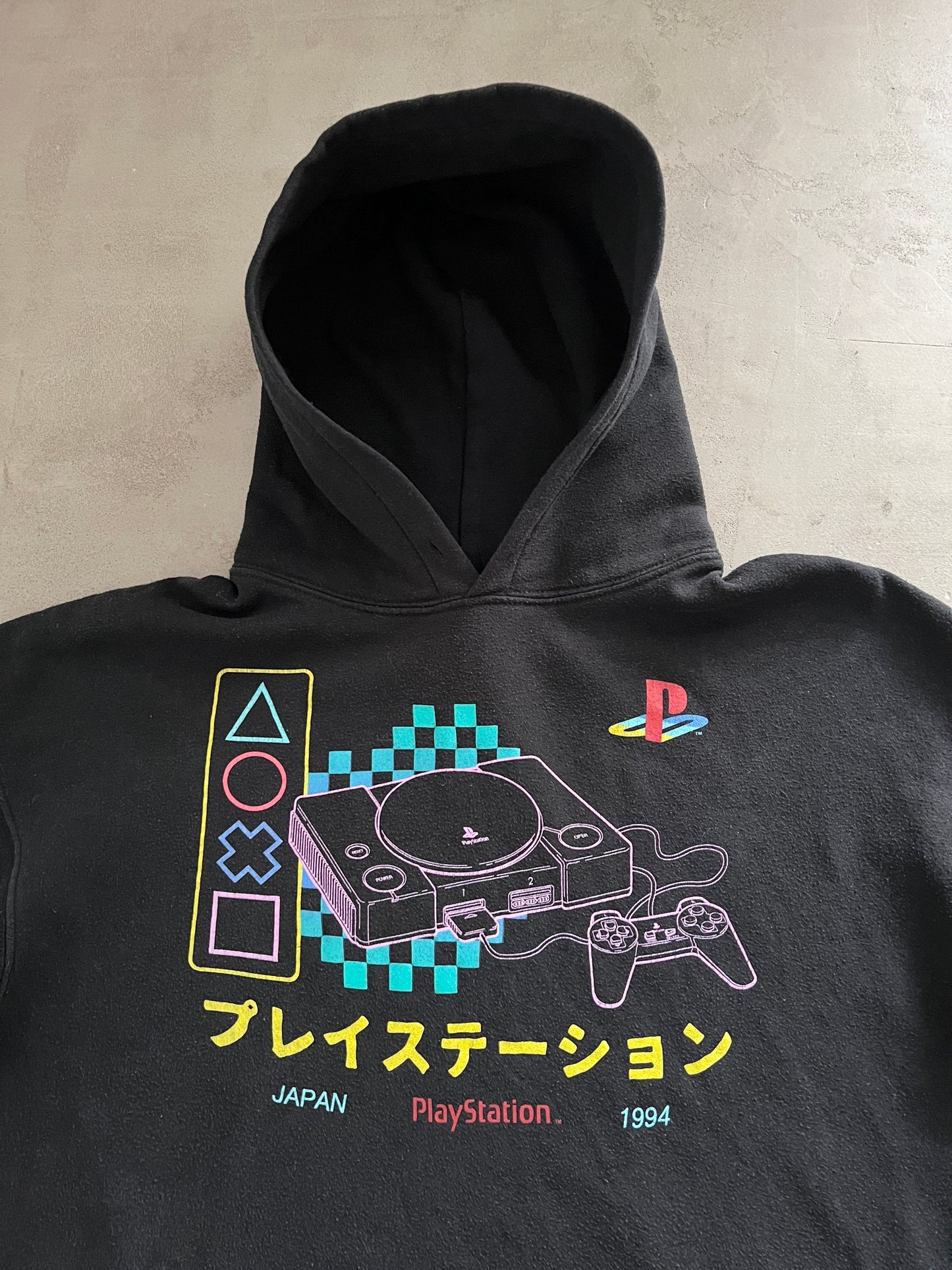 BLACK PLAYSTATION HOODIE - 1990S - M/L