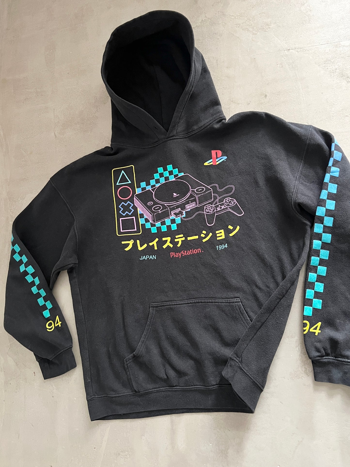 BLACK PLAYSTATION HOODIE - 1990S - M/L