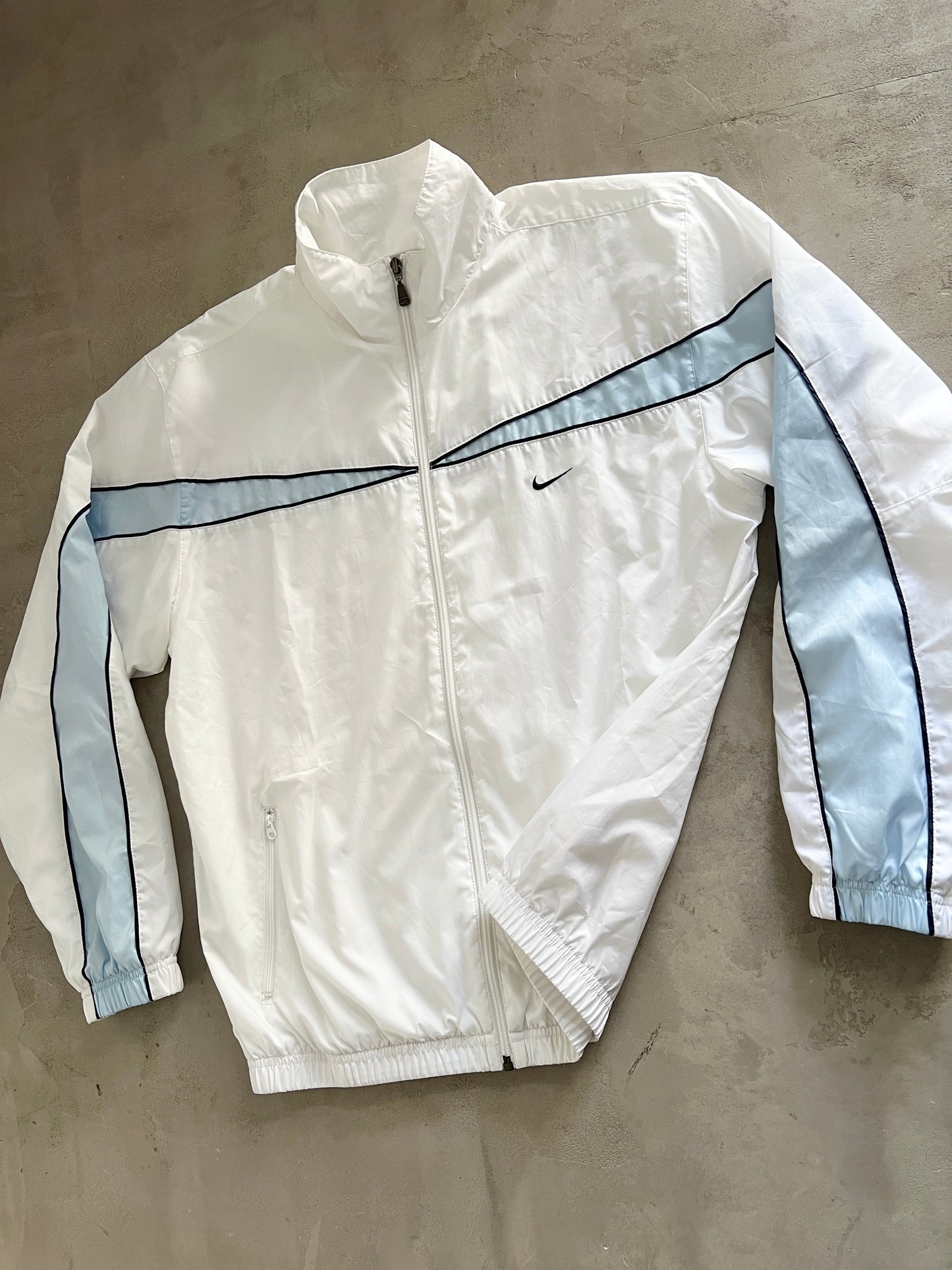 WHITE/BABY BLUE NIKE TRACK JACKET - 2000S - L