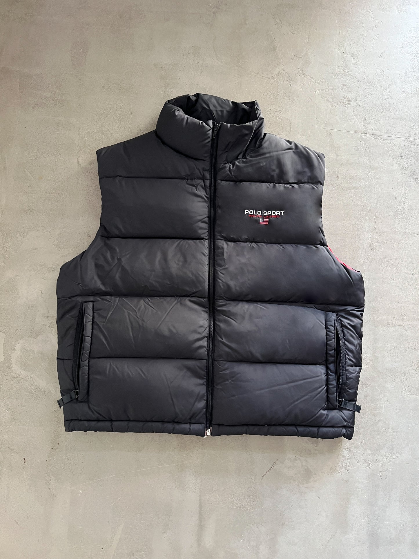 BLACK POLO SPORT PUFFER VEST - 2000S - L/M