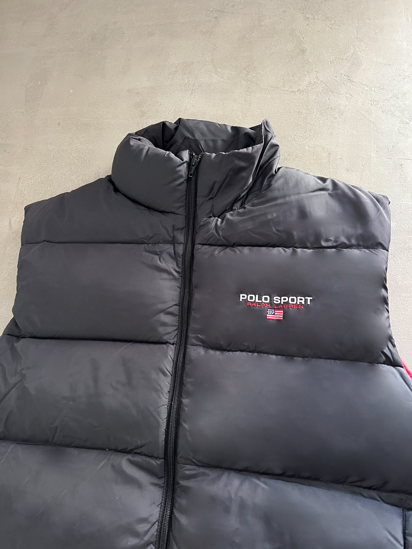 BLACK POLO SPORT PUFFER VEST - 2000S - L/M