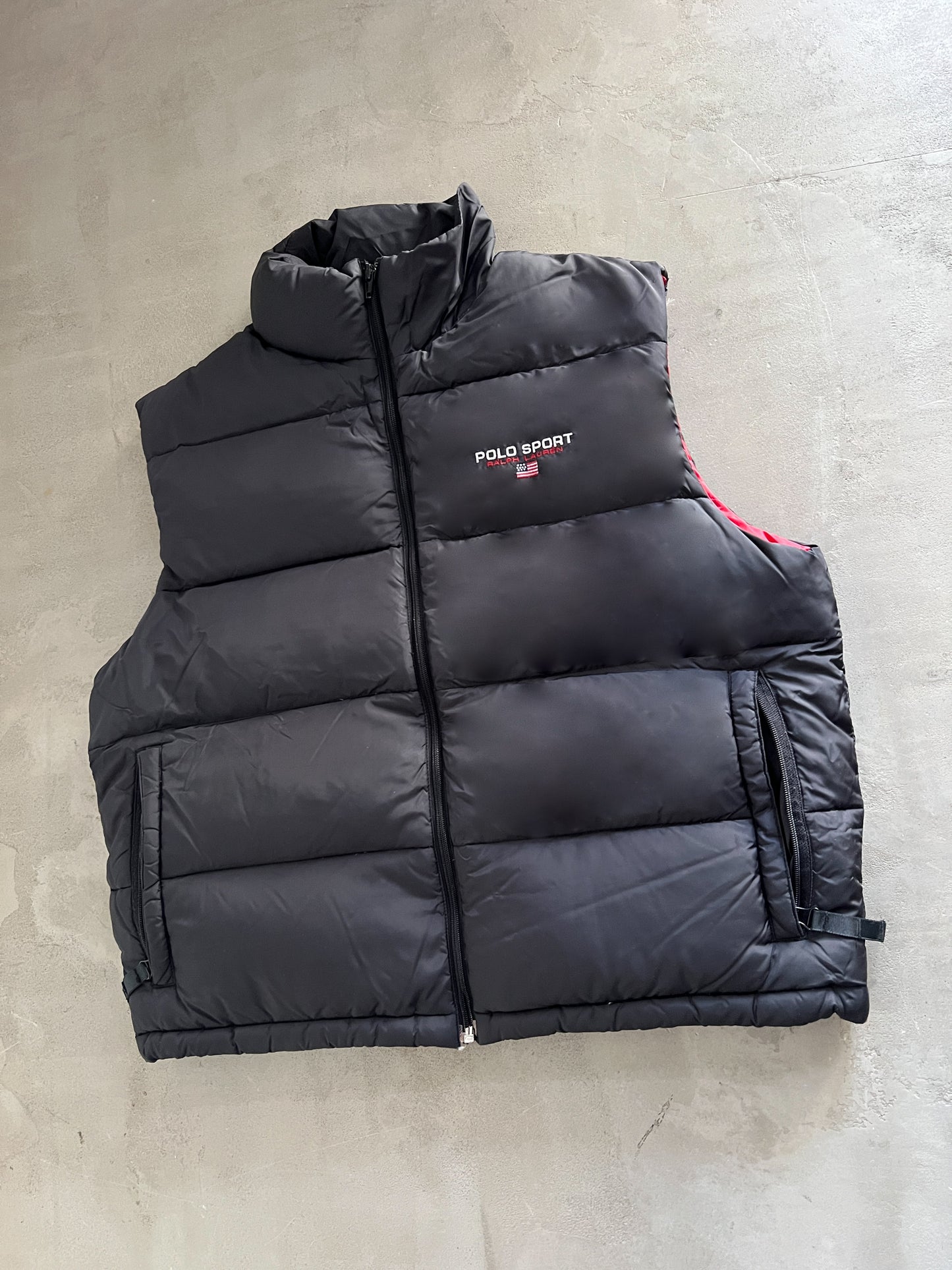 BLACK POLO SPORT PUFFER VEST - 2000S - L/M