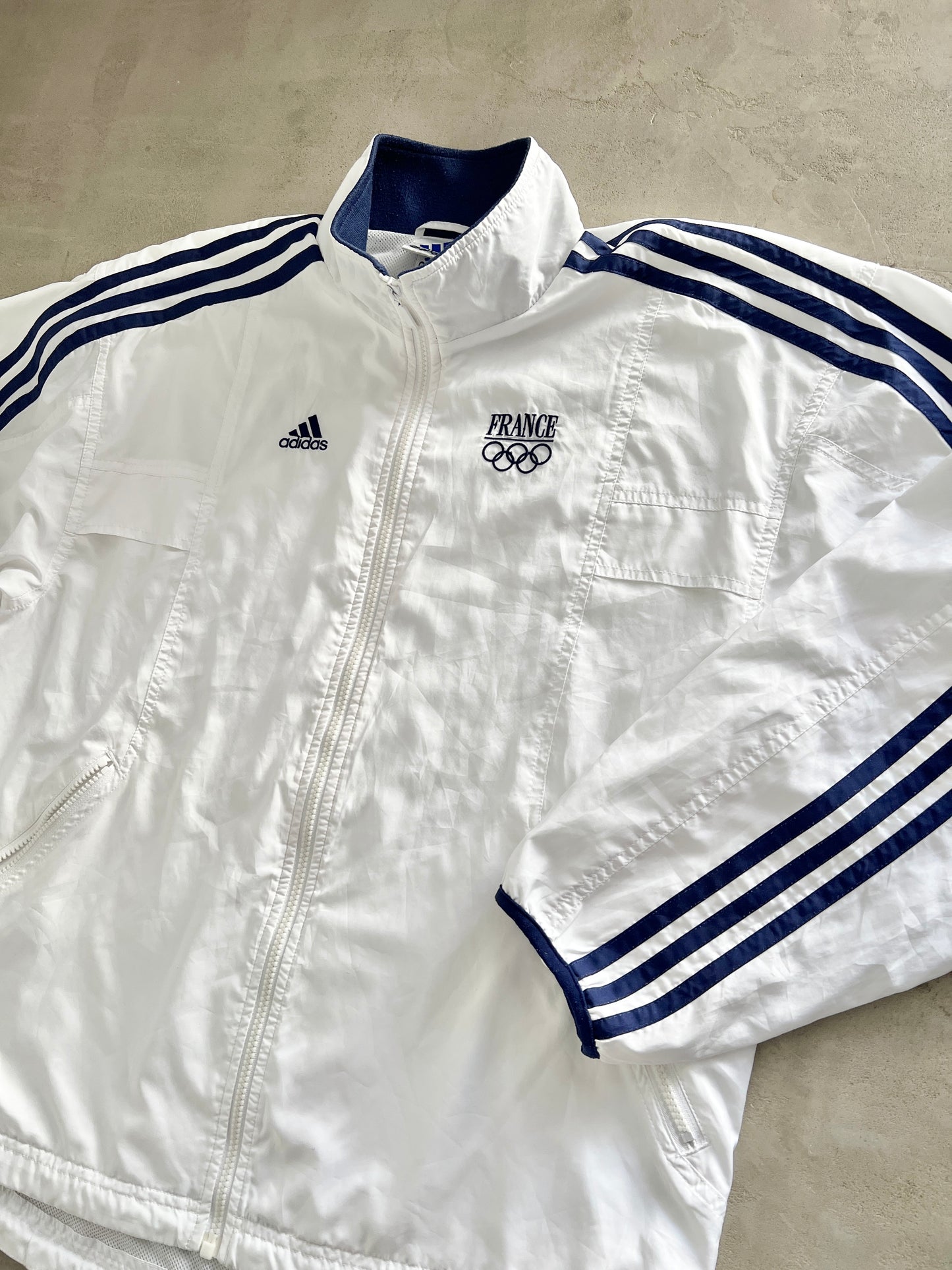 WHITE/NAVY ADIDAS FRANCE JACKET - 2000S - L