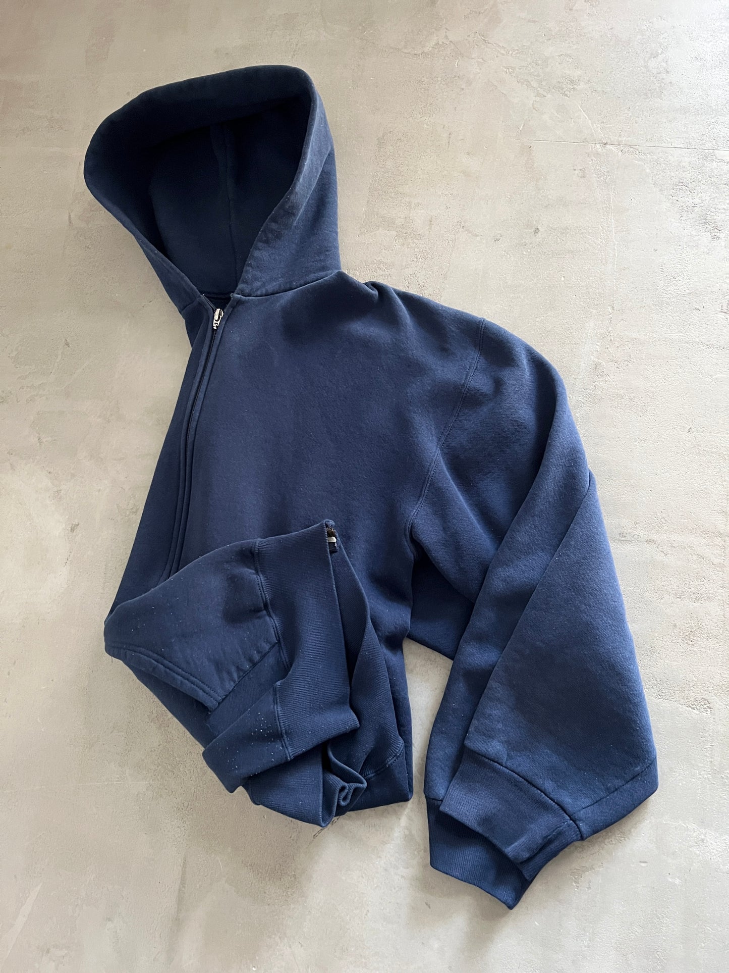 NAVY RUSSELL ATHLETIC ZIP UP HOODIE - 1990S - L