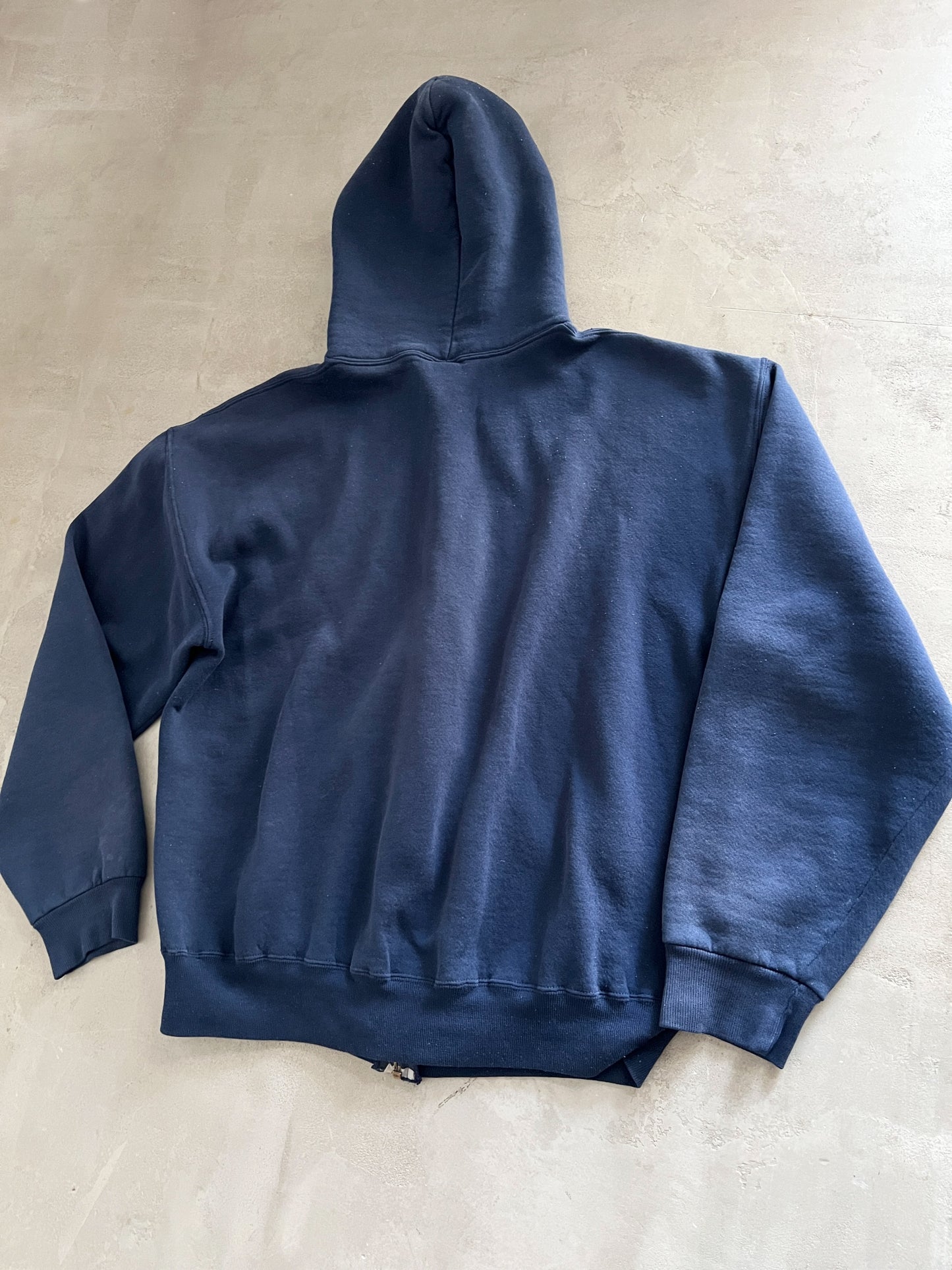 NAVY RUSSELL ATHLETIC ZIP UP HOODIE - 1990S - L