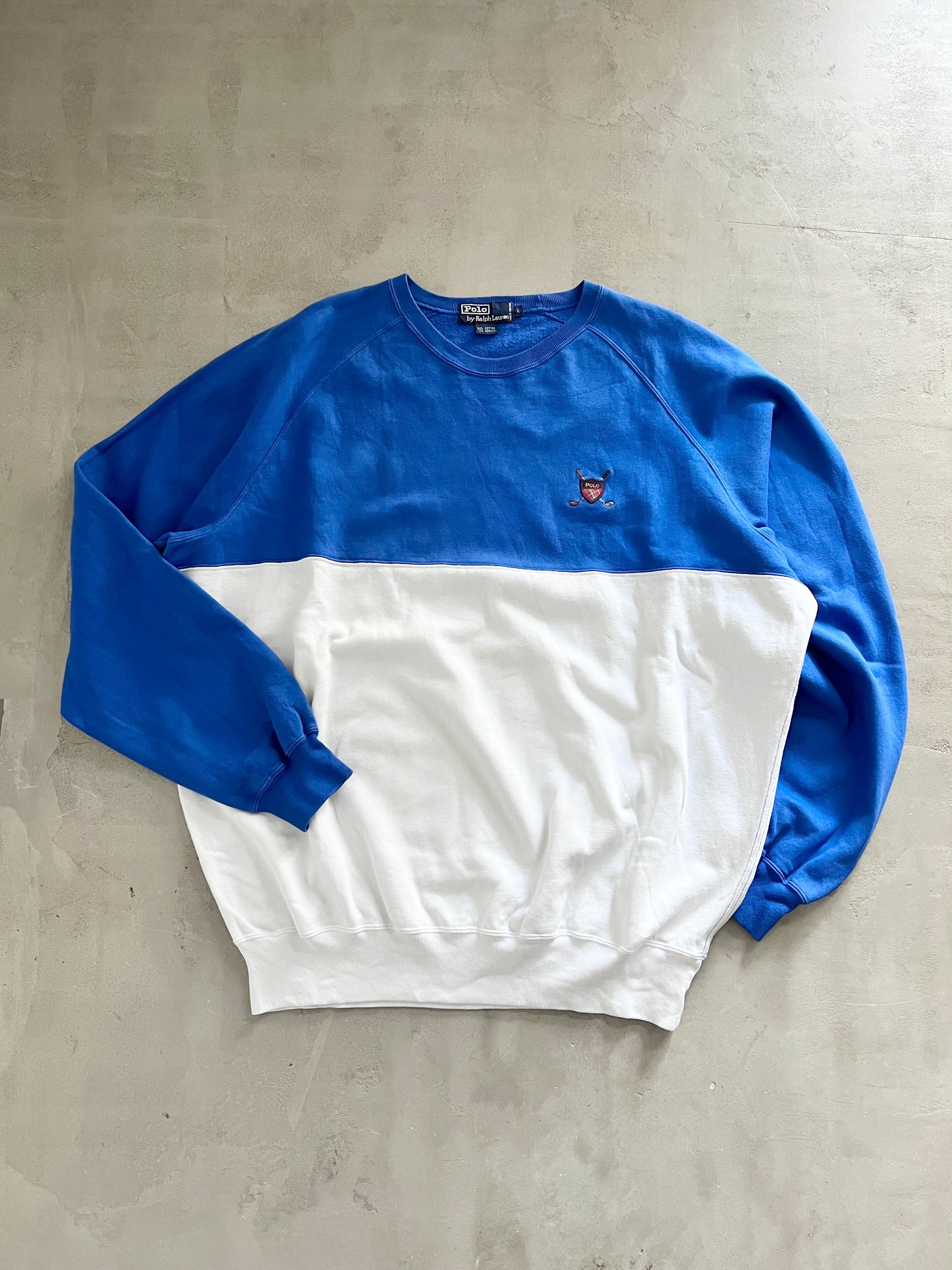 WHITE/BLUE POLO SPORT SWEATER - 2000S - XL