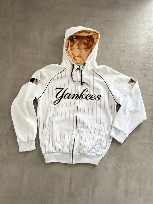 WHITE/NAVY YANKEES ZIP UP HOODIE - 2000S - M/L