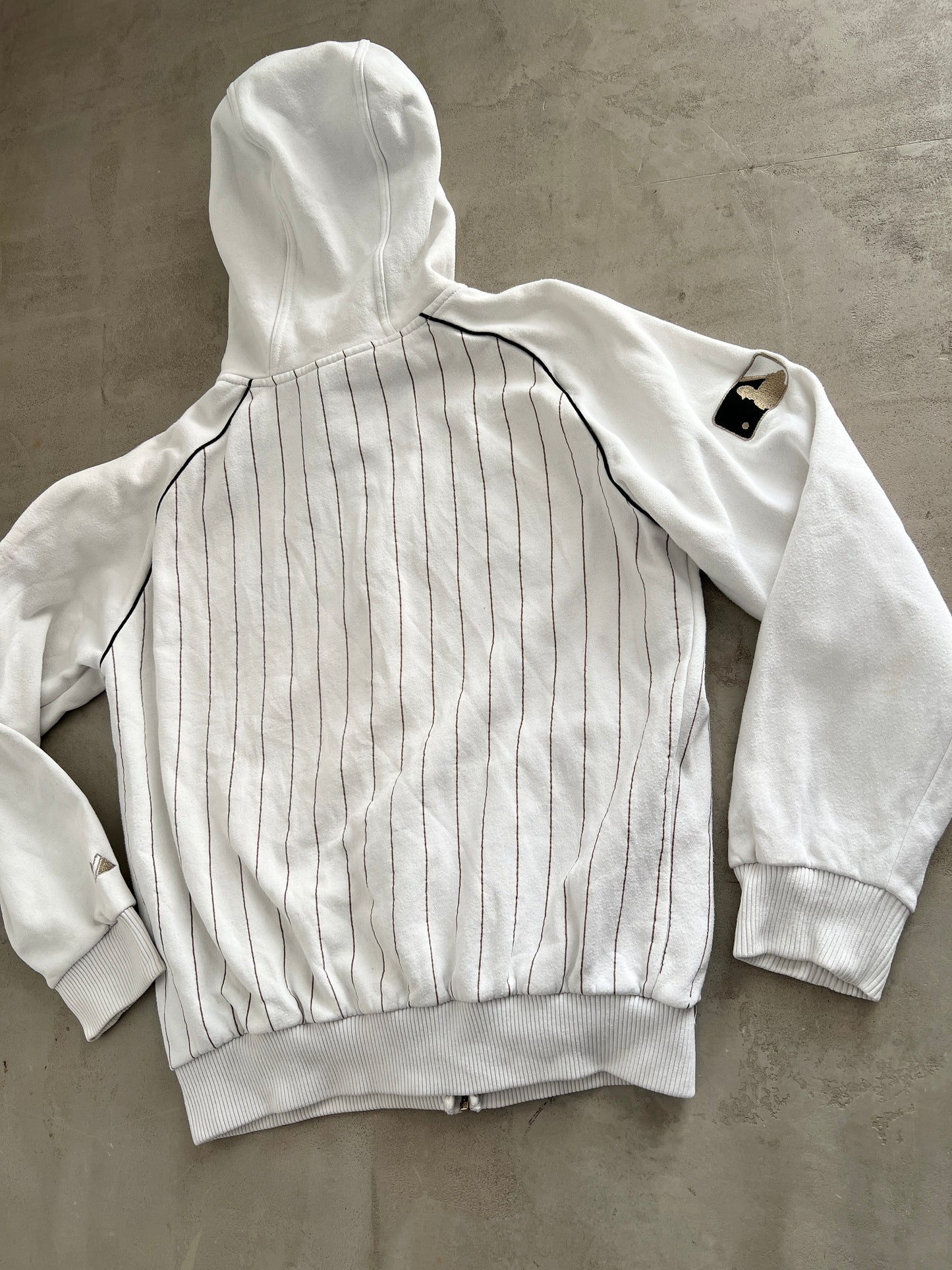 WHITE/NAVY YANKEES ZIP UP HOODIE - 2000S - M/L