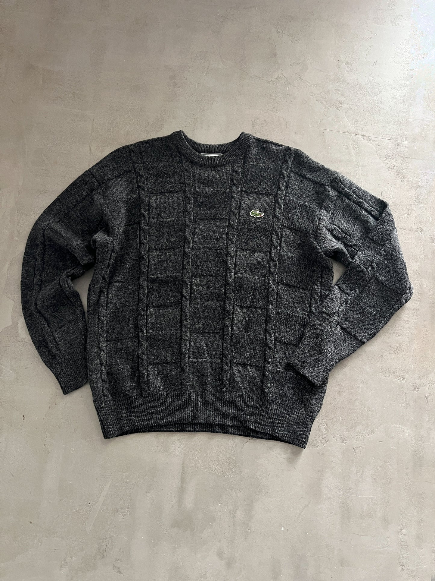 GREY LACOSTE KNIT SWEATER - 2000S - M