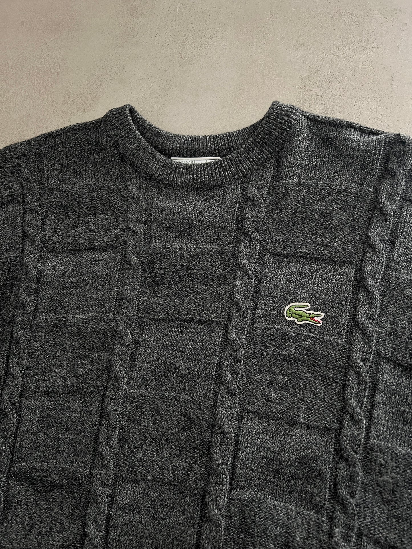 GREY LACOSTE KNIT SWEATER - 2000S - M