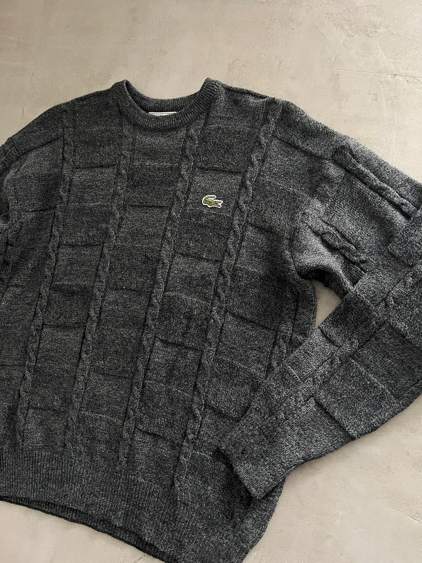 GREY LACOSTE KNIT SWEATER - 2000S - M