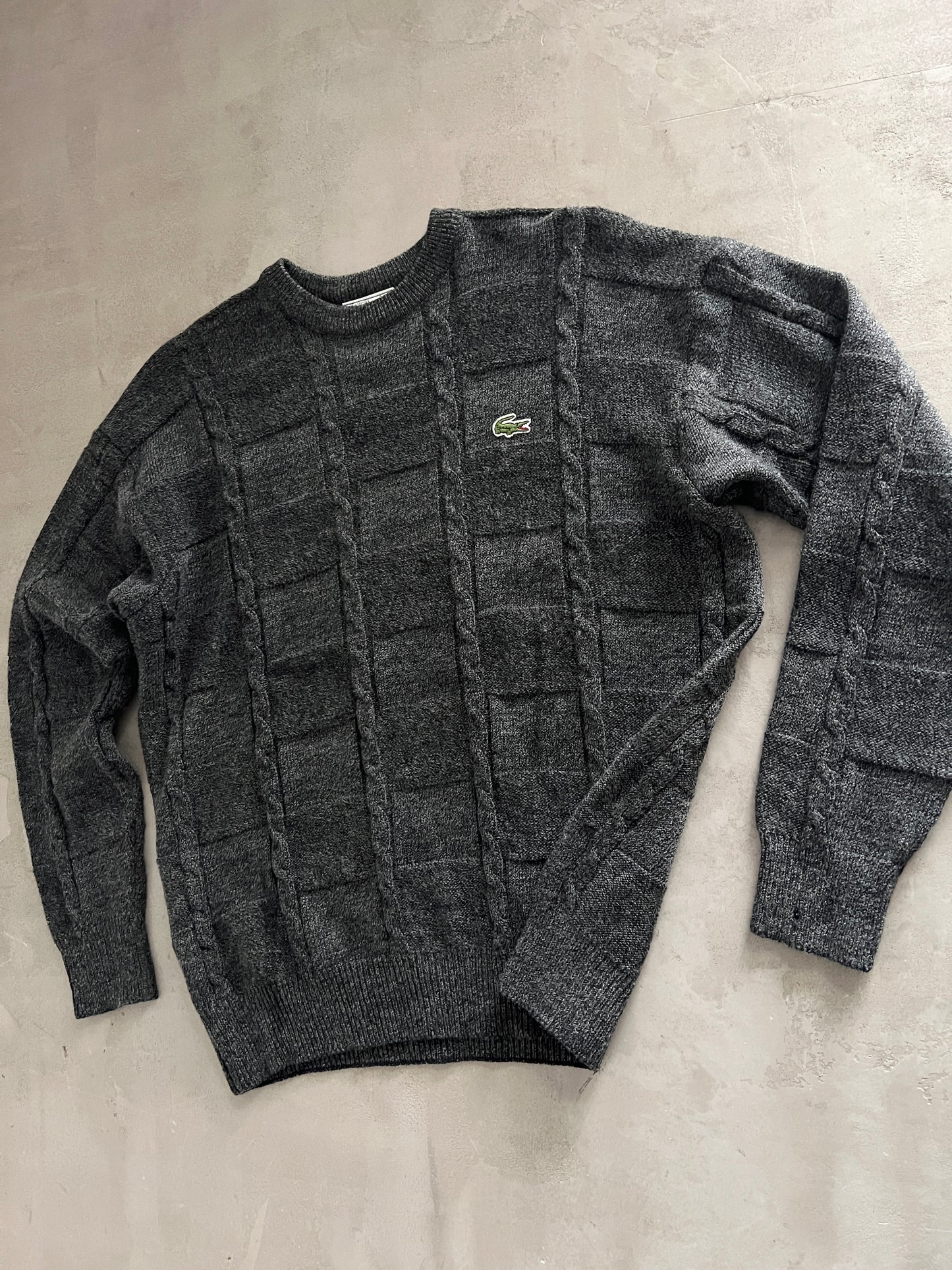 GREY LACOSTE KNIT SWEATER - 2000S - M